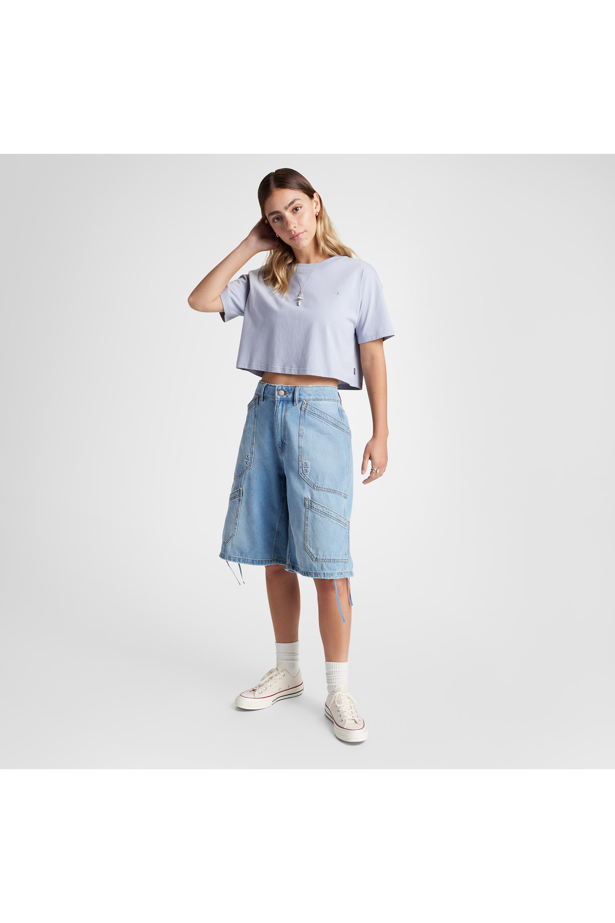 Converse Sporty Boxy Kadın Mor T-Shirt görsel 2
