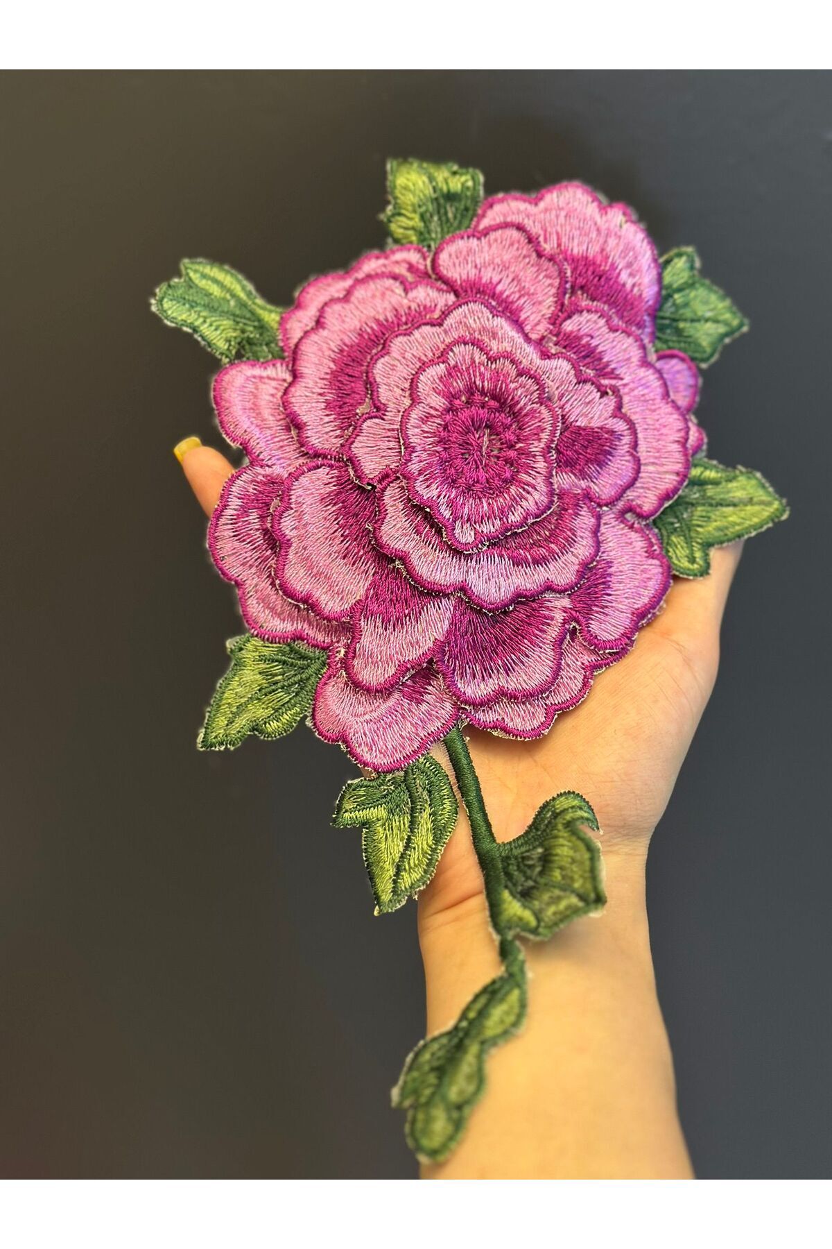 Gönülden Tasarım MOR KABARTMA NAKIŞ İŞLEME ÇİÇEK ARMA DİKİŞ APLİKE 28X18 CM