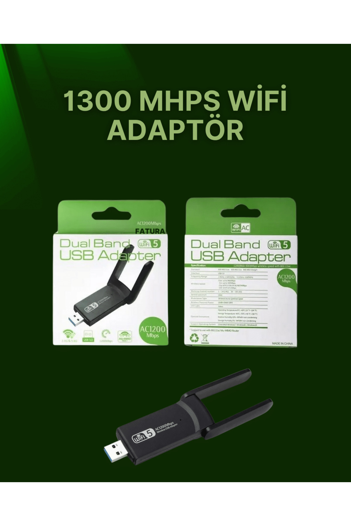 Flamex USB 3.0 Wireless Adaptör – 2.4GHz & 5GHz Destekli