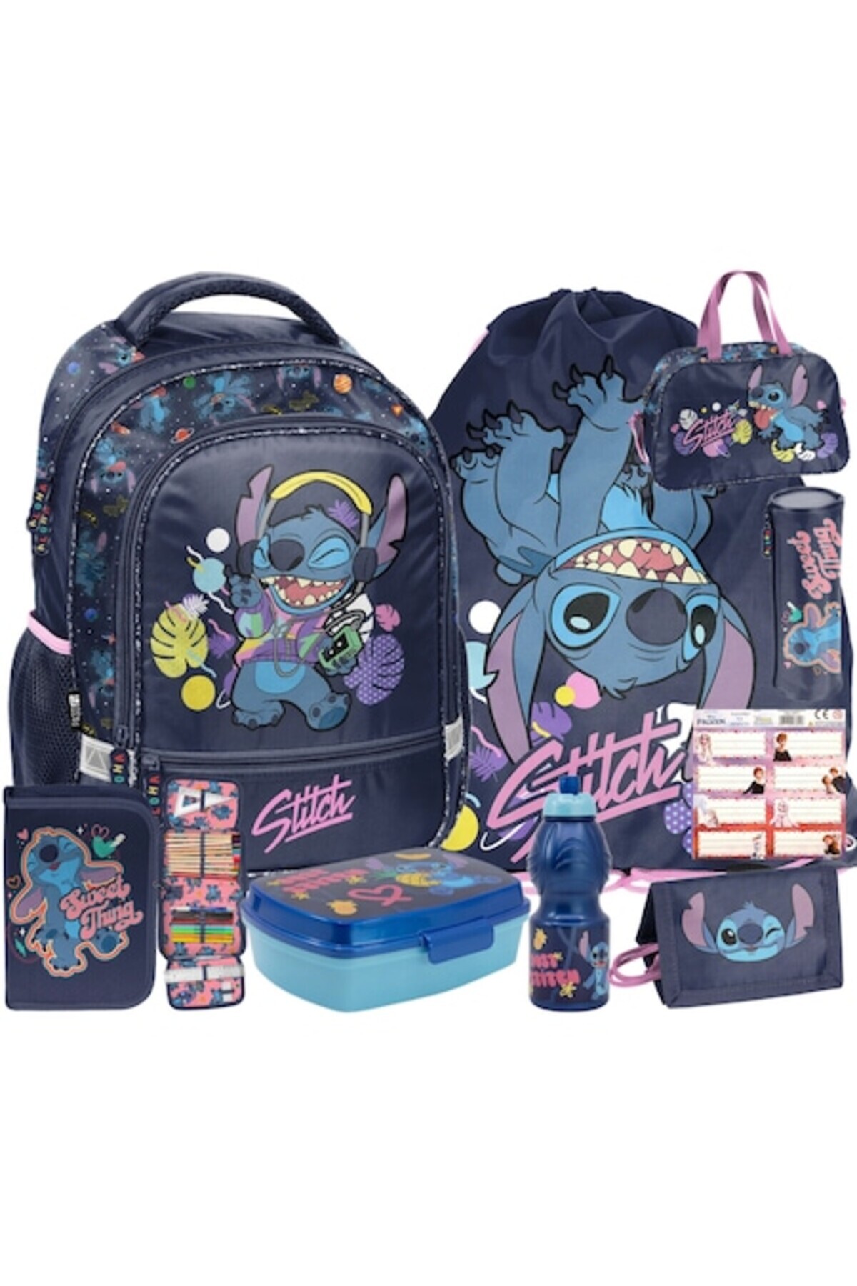 Set rucsac scoala, penar, sac pentru pantofi, stickere, cutie pentru pranz, sticla de apa, geanta sp