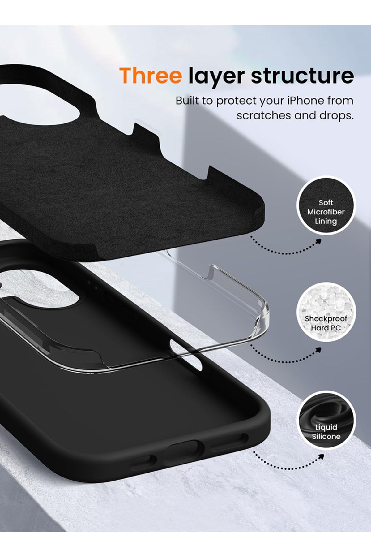 Theodor-iPhone 16 Plus Black Protective Liquid Silicone Shockproof Case - Not Logic 4