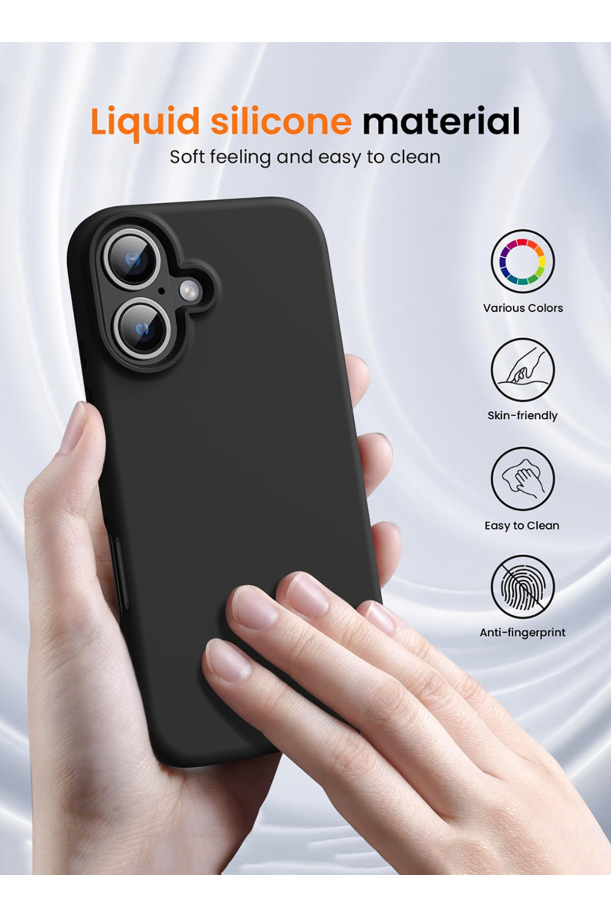 Theodor-iPhone 16 Plus Black Protective Liquid Silicone Shockproof Case - Not Logic 2
