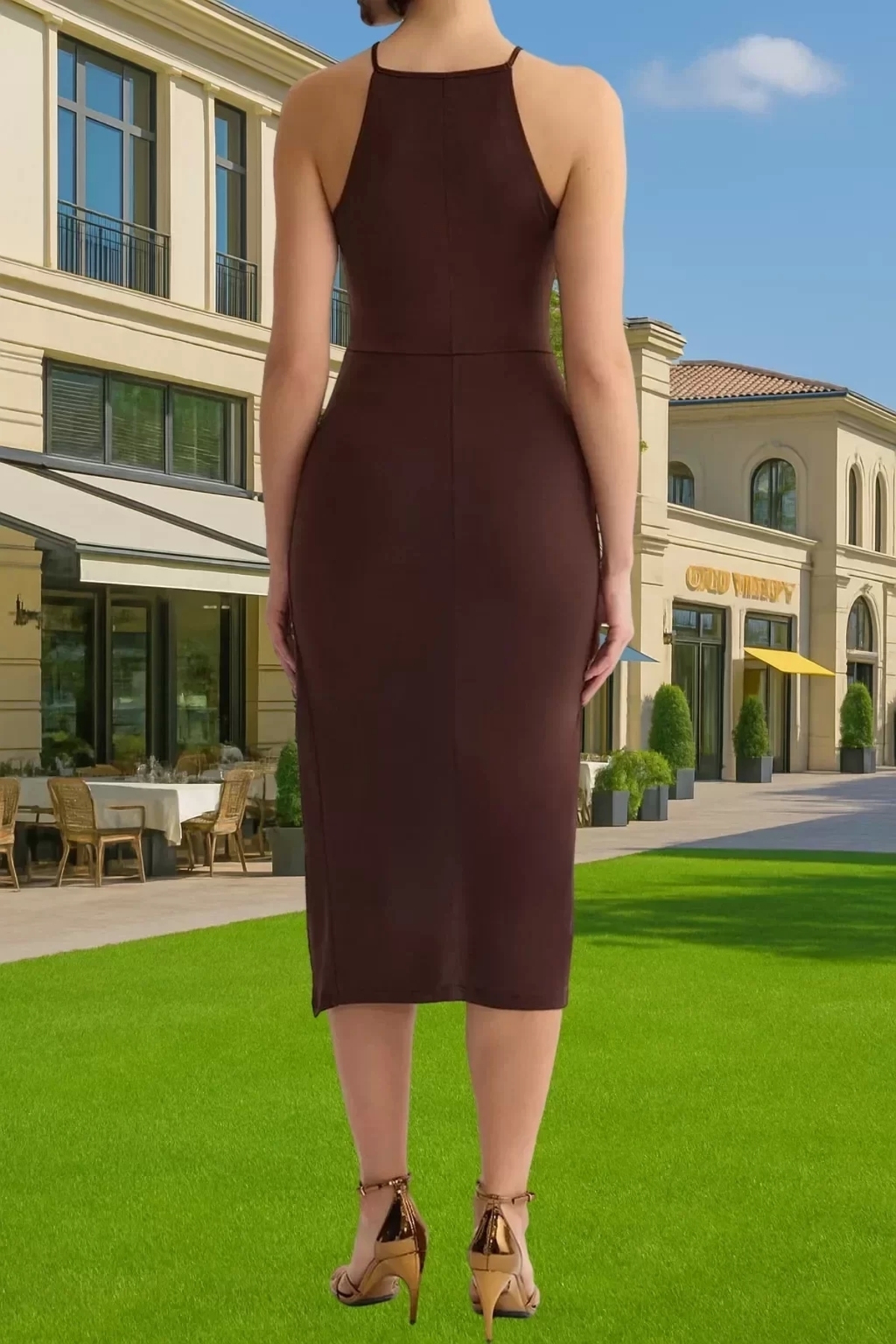 Kadın Örme Midi Elbise Halter Yaka Şık Tasarım Yazlık Günlük Kullanım Yaz Aylarının Vazgeçilmezi