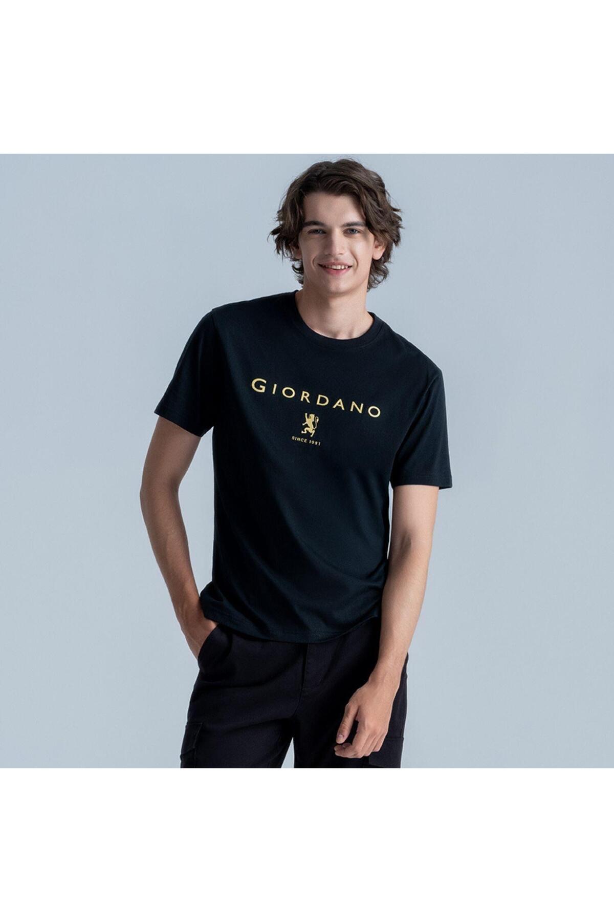 Giordano Men's Cotton Signature Print Slim Fit Tee