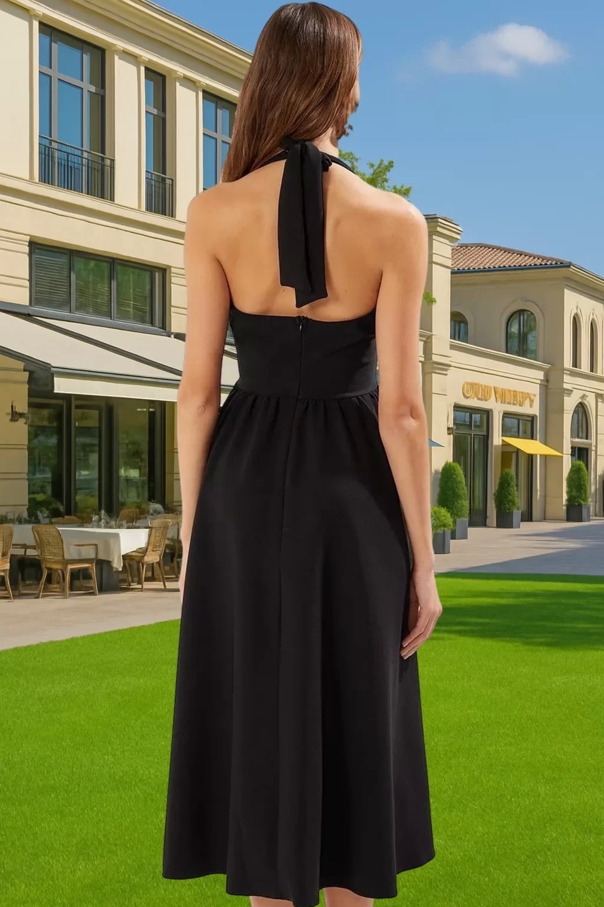 Kadın A Kesim Midi Abiye Elbise Fiyonk Detayli Modern Stil Günlük Kullanım Kaliteli Malzeme