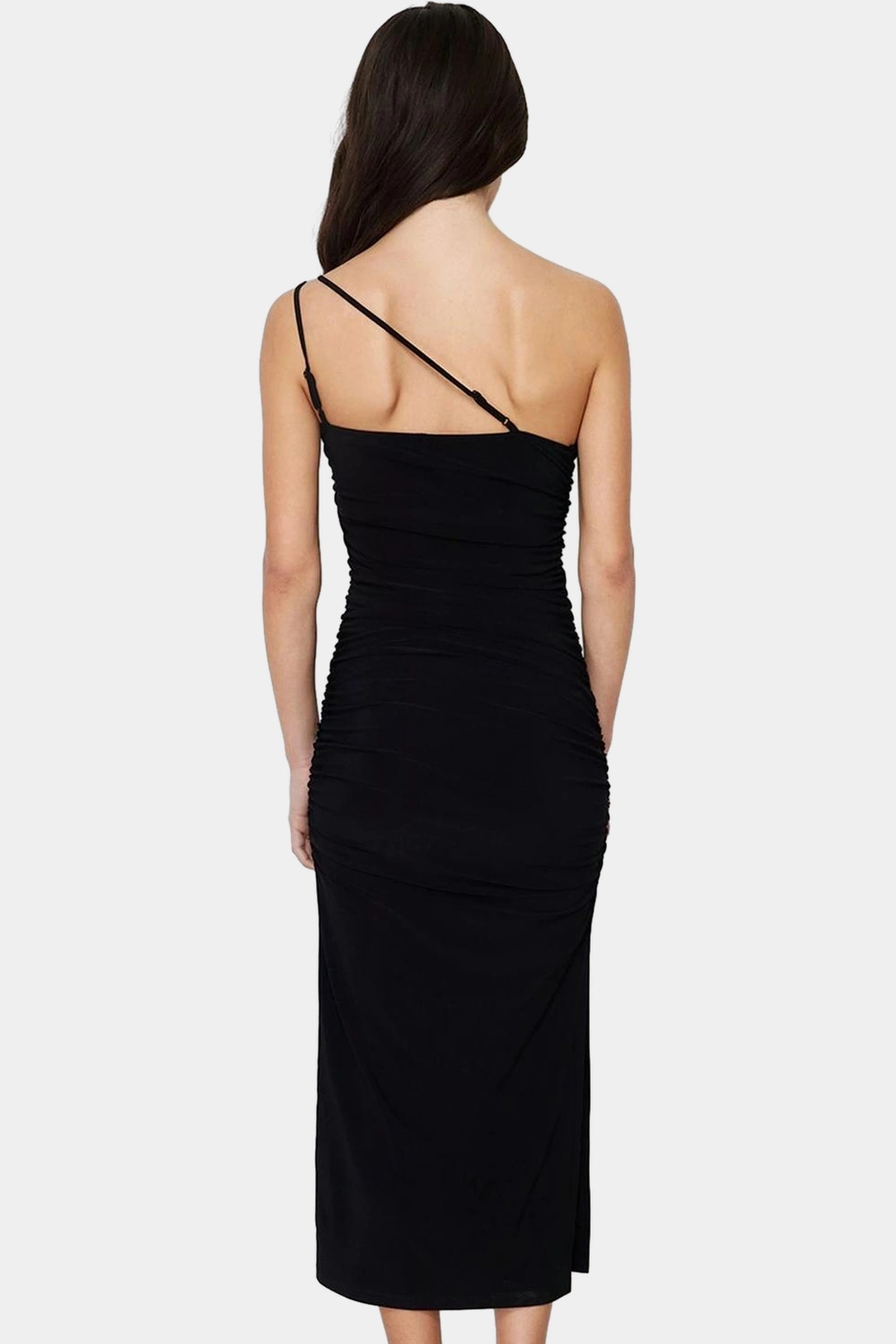 Kadın Bodycon Midi Elbise Tek Omuzlu Örme Kumaştan Yazlık Şık Günlük Kullanım Modern Tasarım