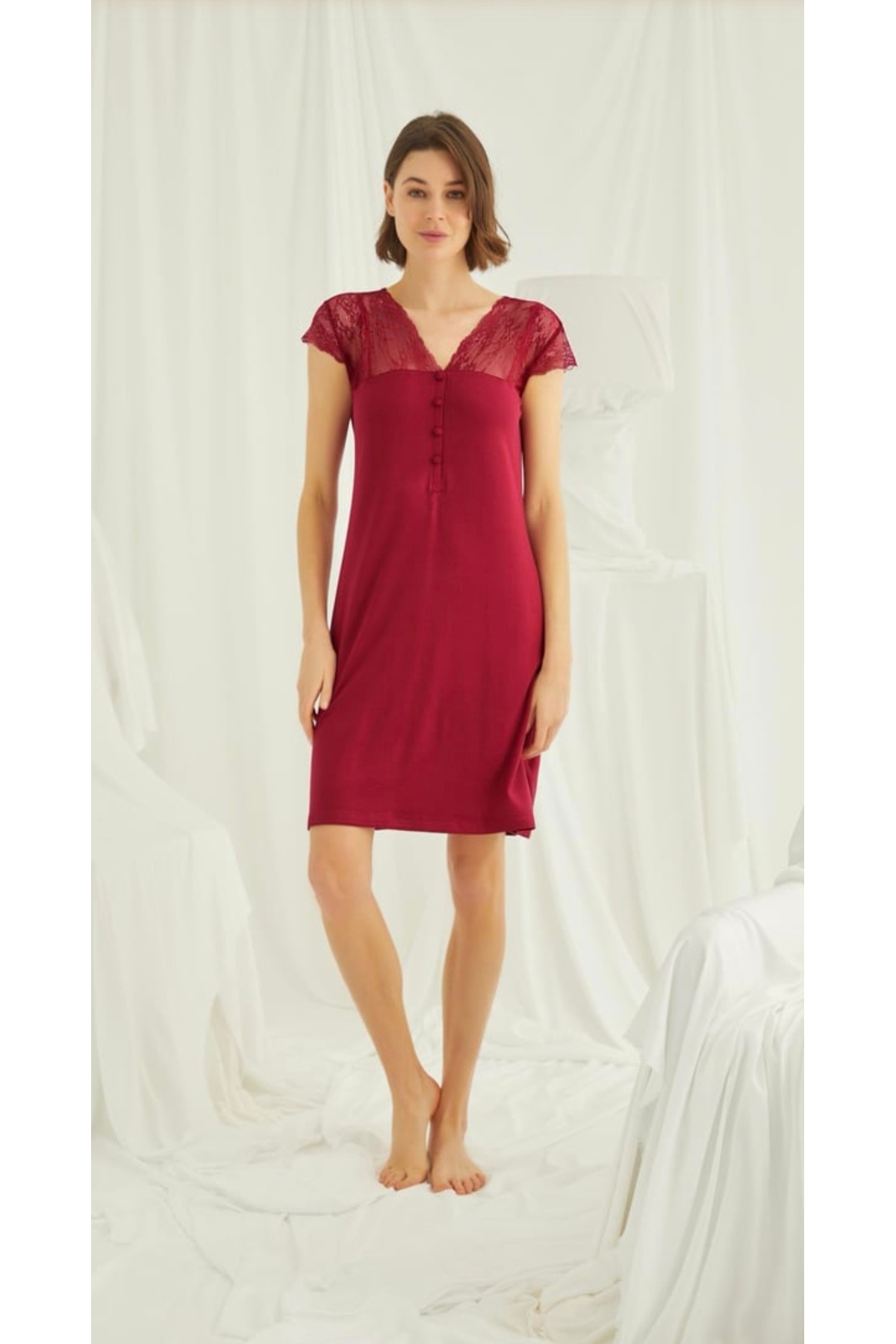 NightLove Monamise Dantelli Önü Düğmeli Gecelik 18480