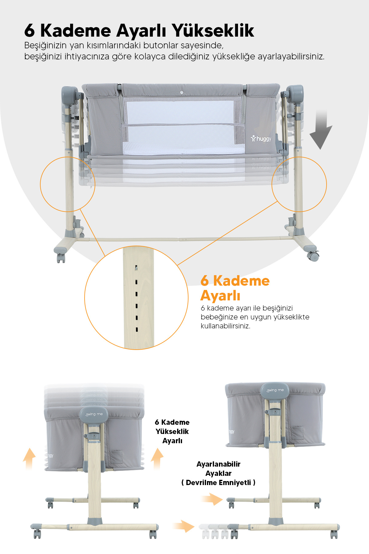 Huggy Gri Swing Me Akıllı Beşik – Otomatik Sallanabilir, Ağlamaya Duyarlı Anne Yanı Oyun Parkı fotoğrafı 5 (önizleme)