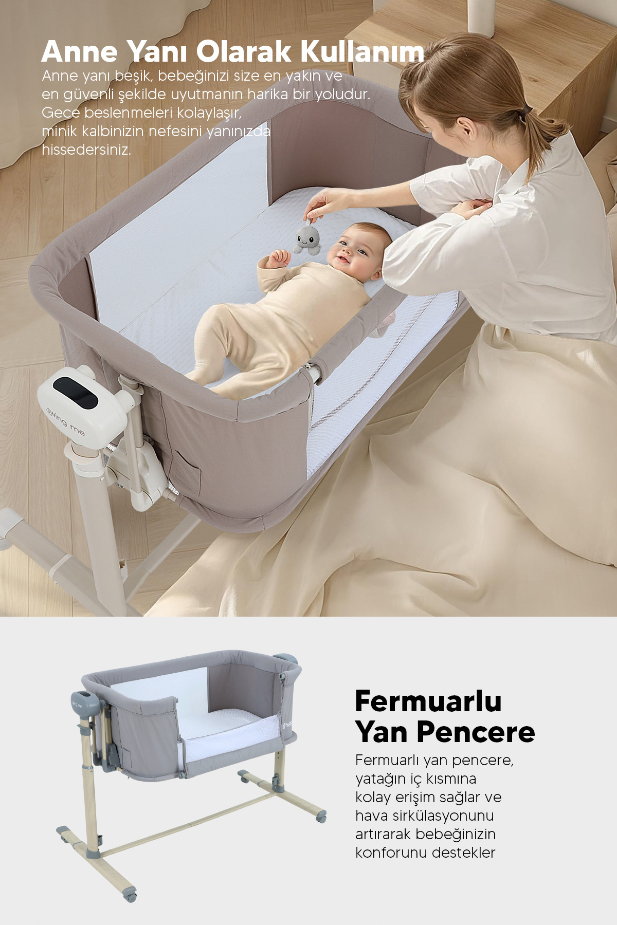 Huggy Gri Swing Me Akıllı Beşik – Otomatik Sallanabilir, Ağlamaya Duyarlı Anne Yanı Oyun Parkı fotoğrafı 3 (önizleme)