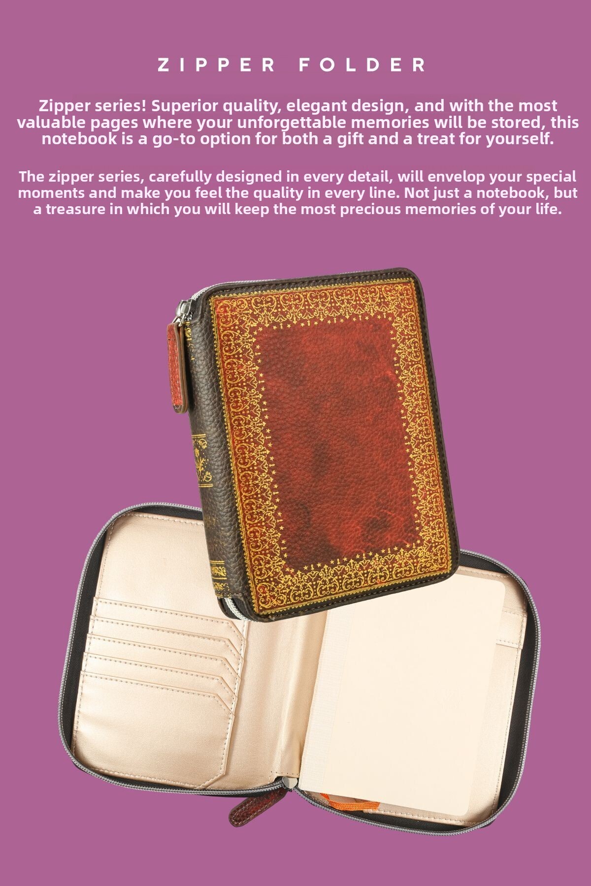 Victoria's Journals-Zipper Folder Organizer Notebook A6 Lined 6