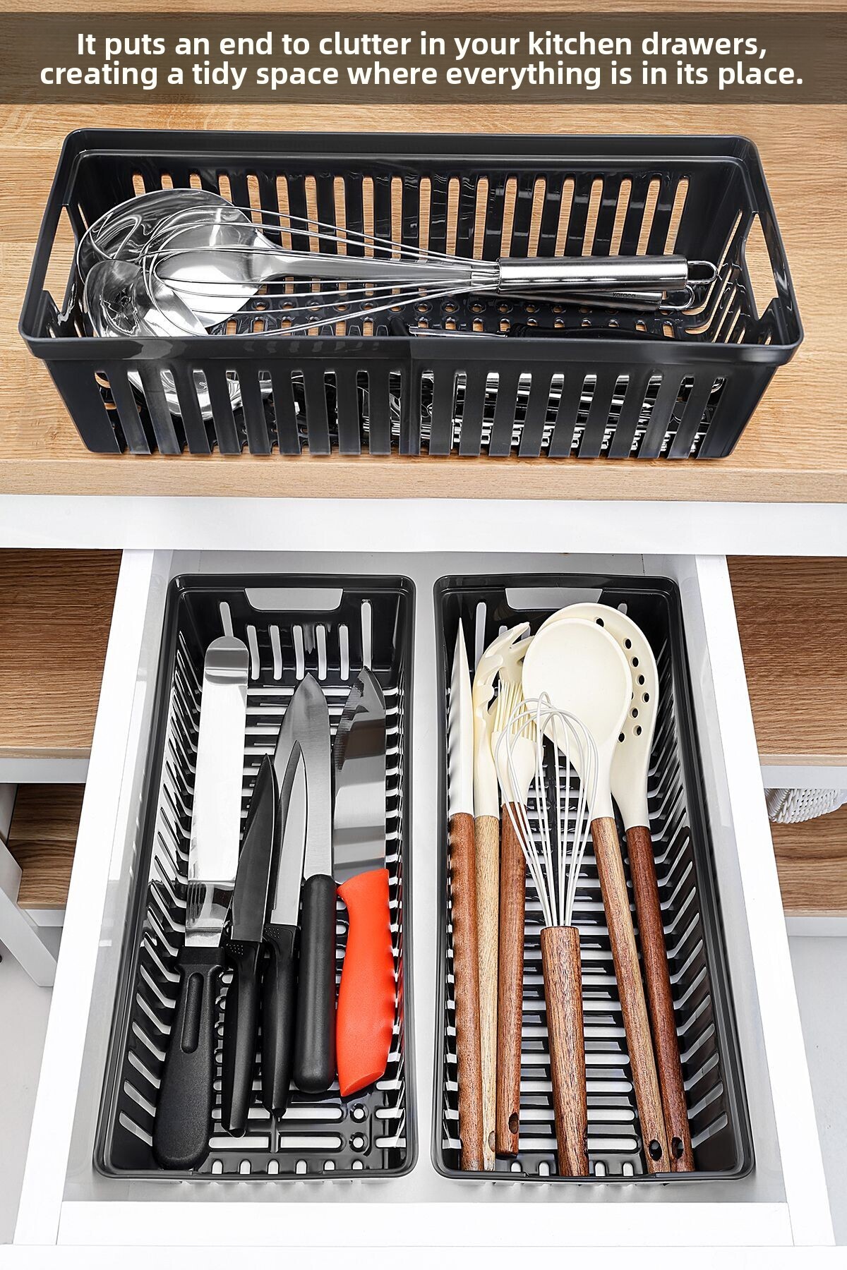 Meleni Home Σετ 4 αρθρωτά μαχαιροπήρουνα - Organizer κουζίνας Συρταριέρα Organizer Μαχαιροπήρουνα Μαύρο