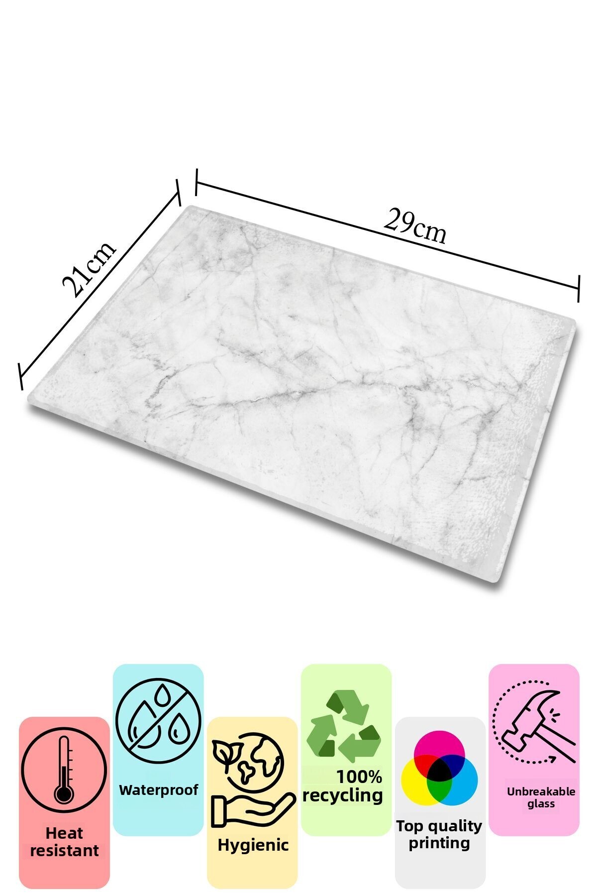 Postifull-Glass Cutting Board, Thick And Unbreakable Glass - Marble Theme - 21*30cm, Chopping Board, Kitchen Decor 3