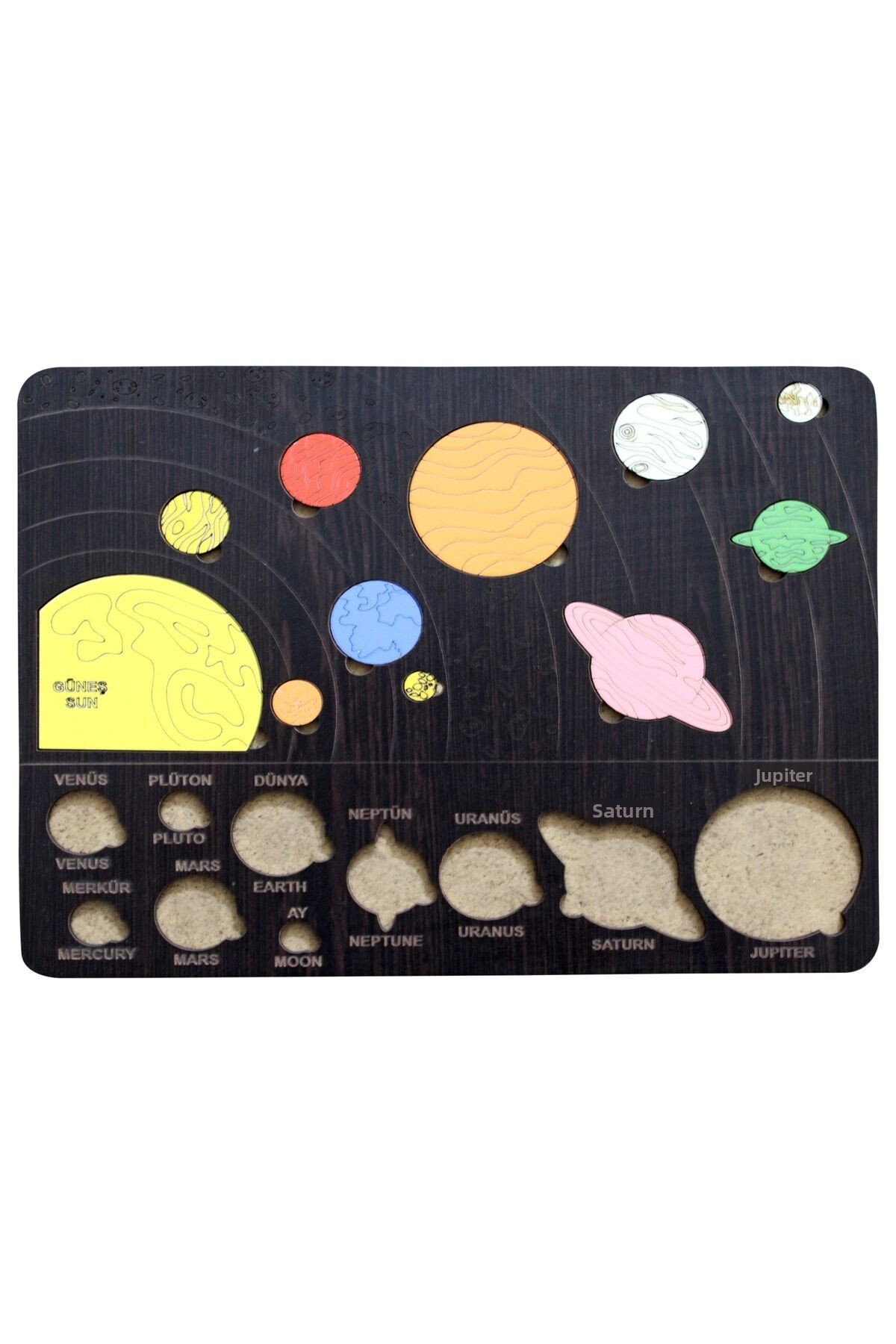 مجموعه آموزشی چوبی مشکی مونته‌سوری برای رشد هوش کودکان: منظومه شمسی