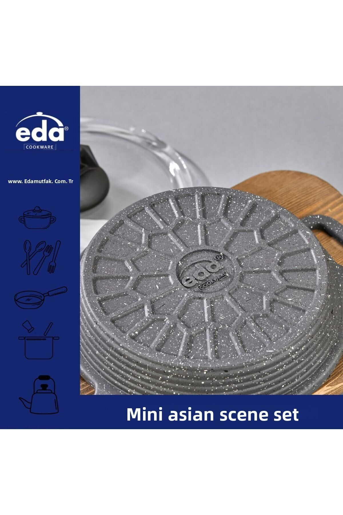 Eda-16/18/20 Mini Asian Pan Set with Glass Lid 4
