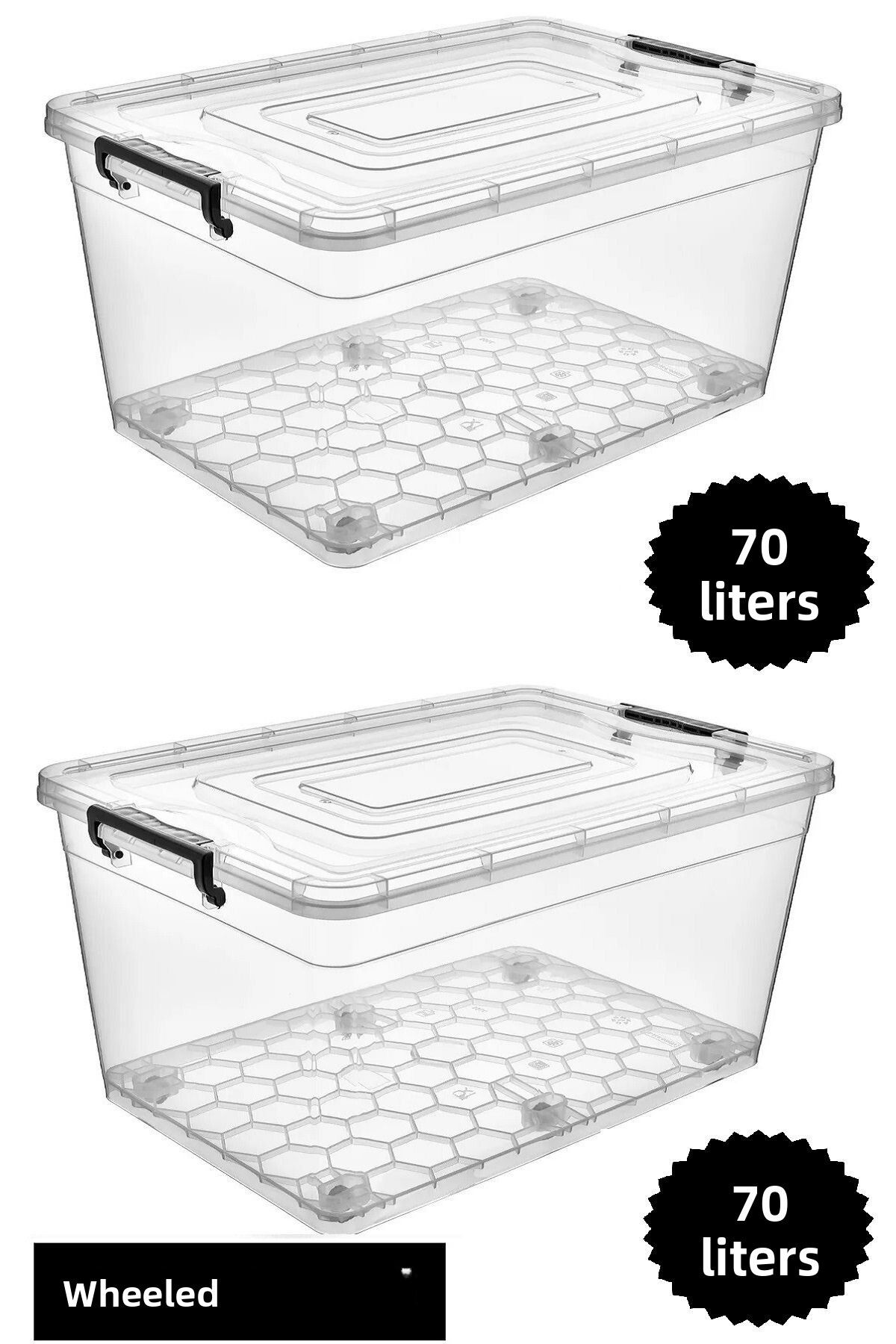 DEEMBRO-2 Pieces 70 Lt Wheeled Storage Box Wheeled Storage Container Large Size Storage Size 41*60*39 1