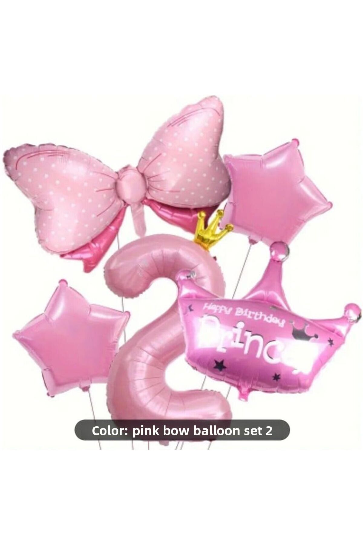 DÜVENCİ TİCARET-Pink Princess Crown Bow Foil Age Balloon Set 1