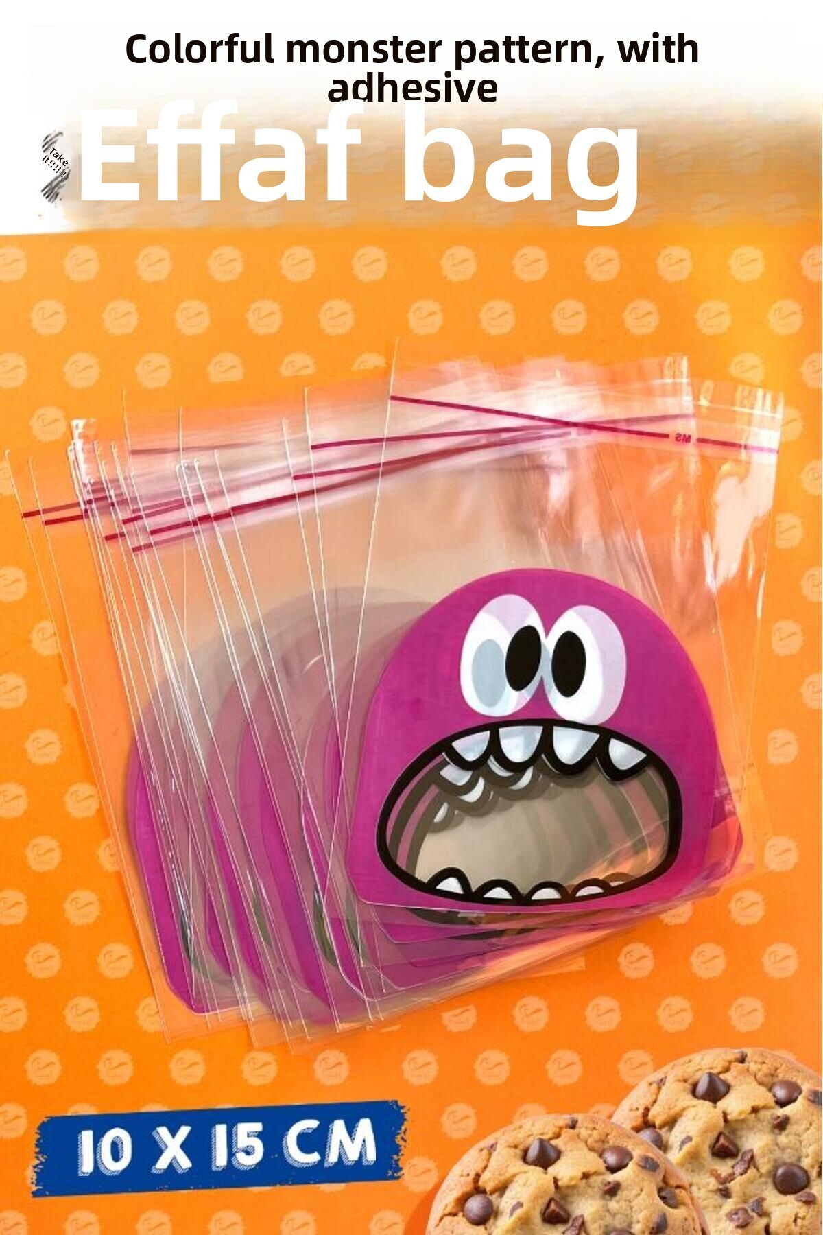 t tuğset etiket-Monster Patterned Bag with Transparent Tape - 10X15 Cm, 40 Pieces-T1063 4