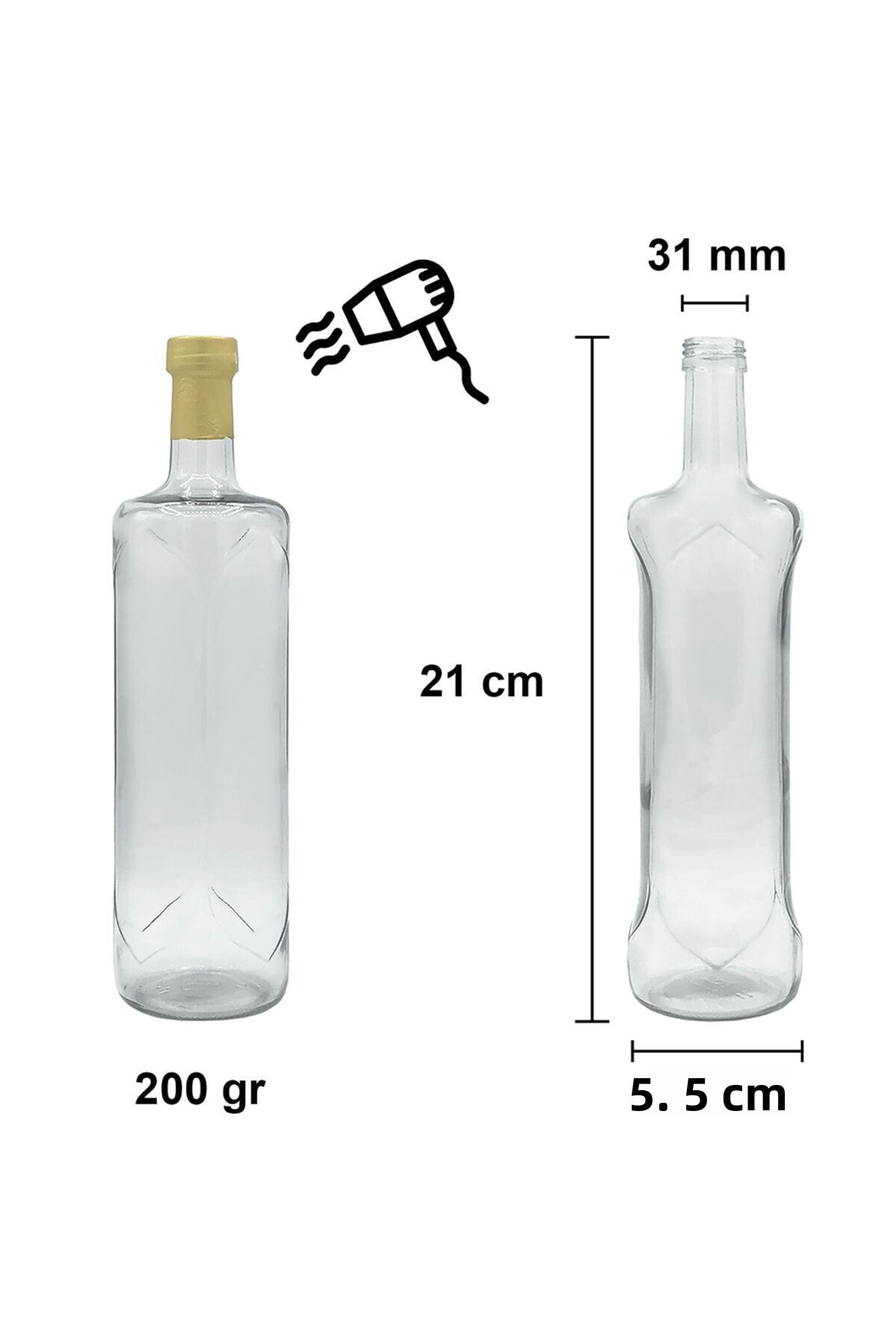 Afracam-250 ml Transparent Pyramid - Curved Empty Glass Bottle with Lock, Lid and Hood 6 Pieces 2
