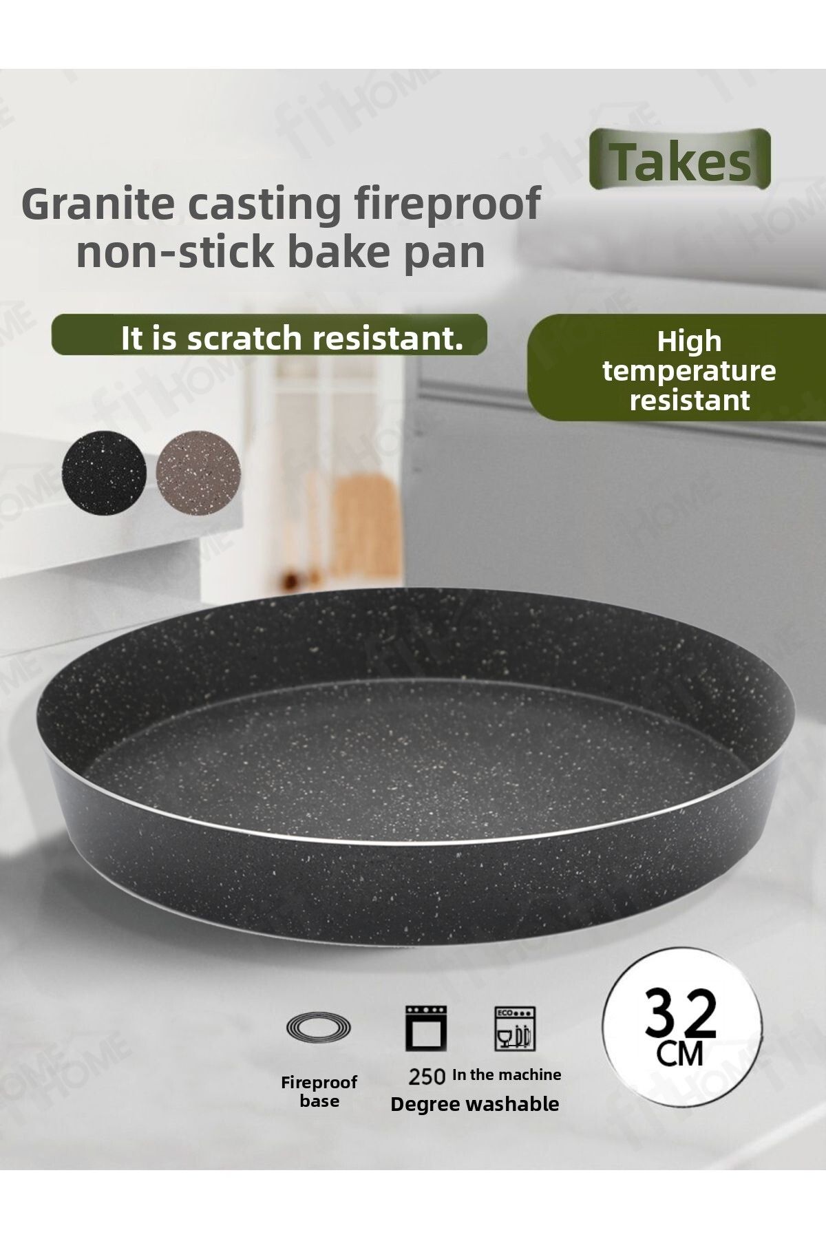 FİTHOME-Granite Casting Round Oven Tray Fireproof Non-Stick High Heat Resistant 2