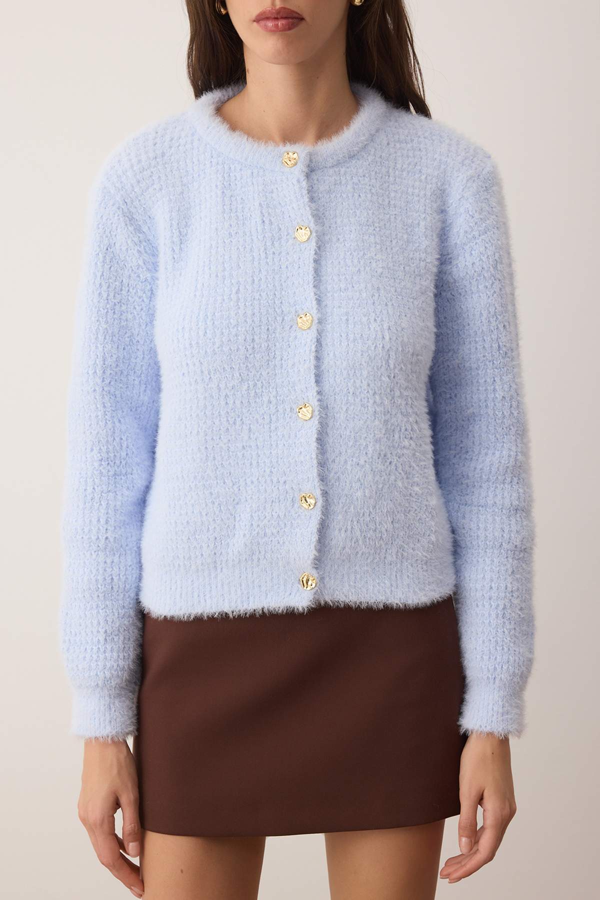 Trendyolmilla  Açık Mavi Sakal/Yumoş İplik Triko Hırka TWOAW26HI00219 - Görsel 3