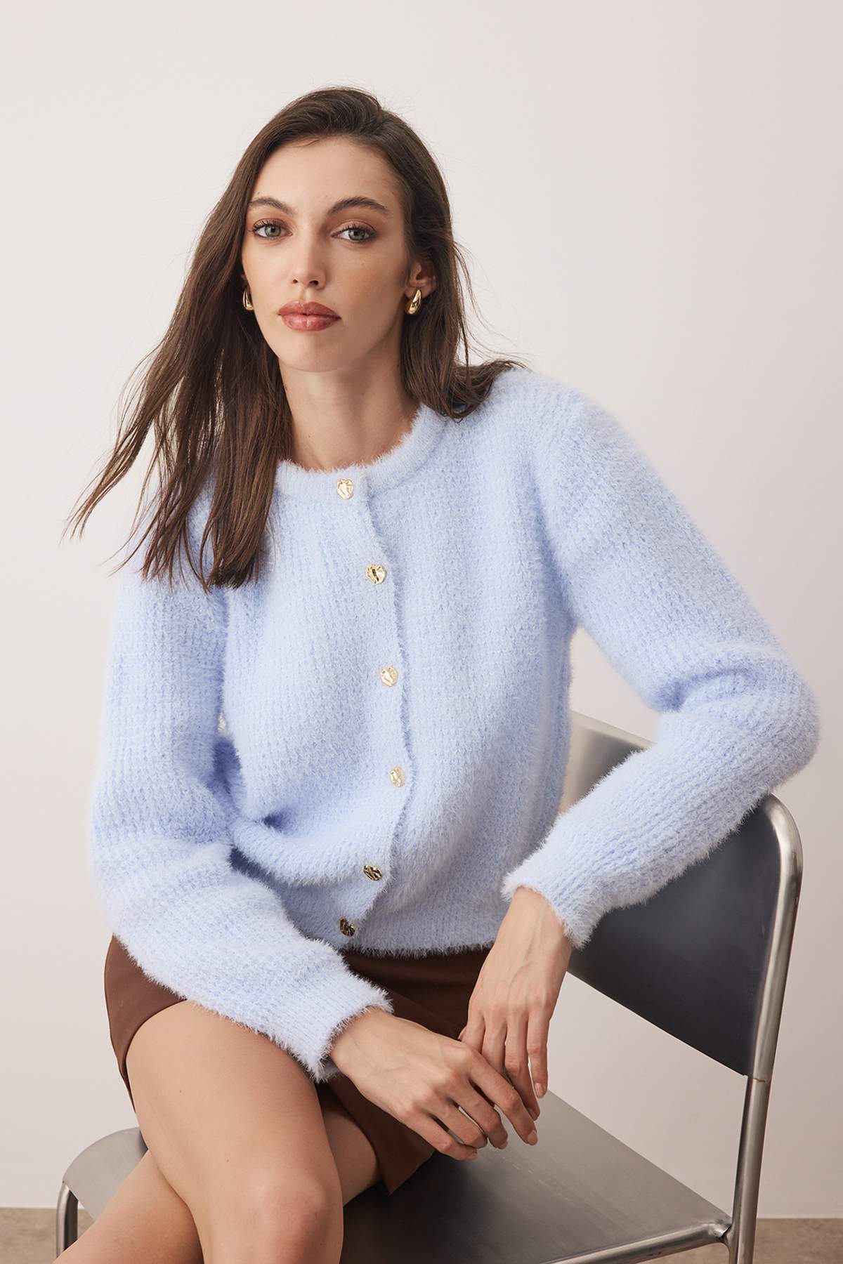 Trendyolmilla  Açık Mavi Sakal/Yumoş İplik Triko Hırka TWOAW26HI00219