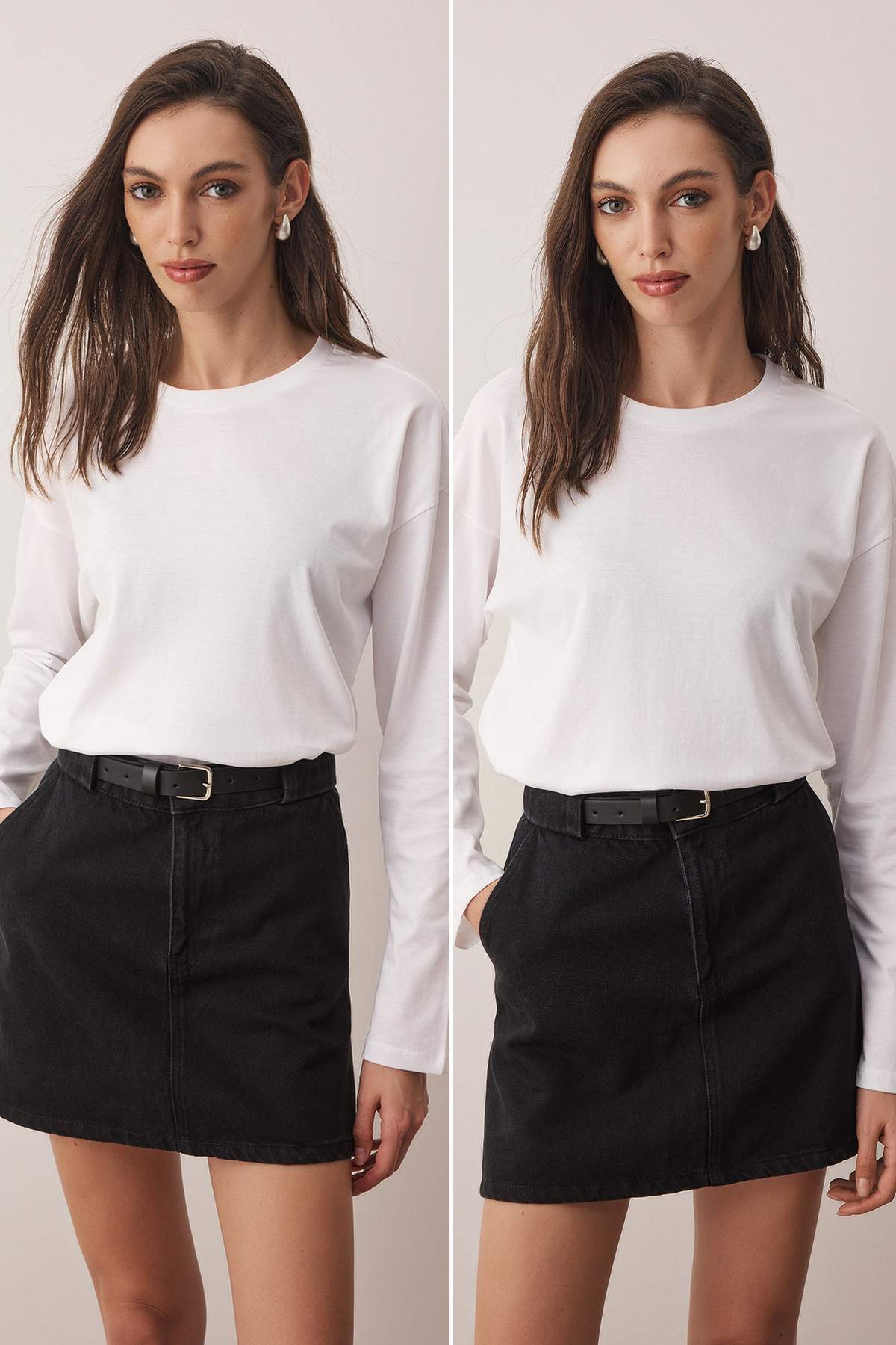Trendyolmilla Beyaz-Beyaz 2'li Paket %100 Süprem Oversize/Geniş Kesim Örme T-Shirt TWOAW25TS00004