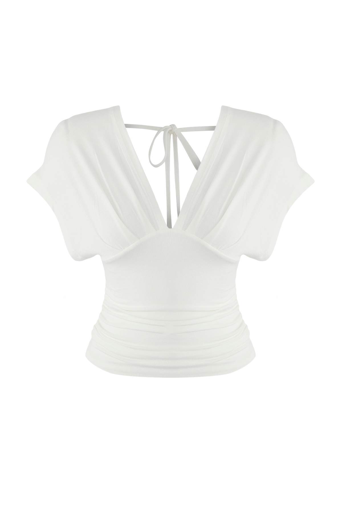 Trendyolmilla  Ekru Fitted/Vücuda Oturan Büzgü/Drape Detaylı Örme Bluz TWOSS25BZ00605 - Görsel 7