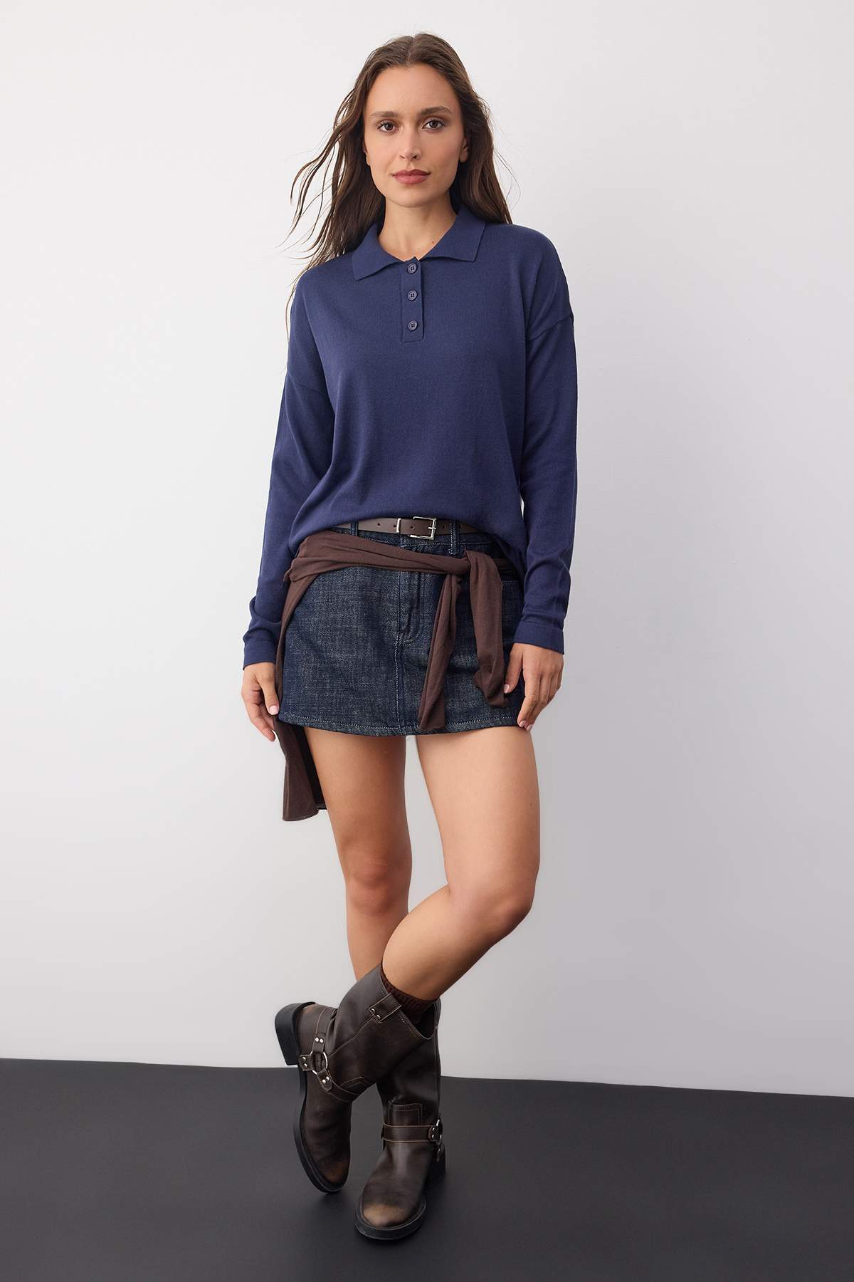 Trendyolmilla  Wardrobe Essentials Lacivert*001 Premium İplikDüz Geniş Kalıp Triko Kazak | TWOAW26KZ00195 - Görsel 2