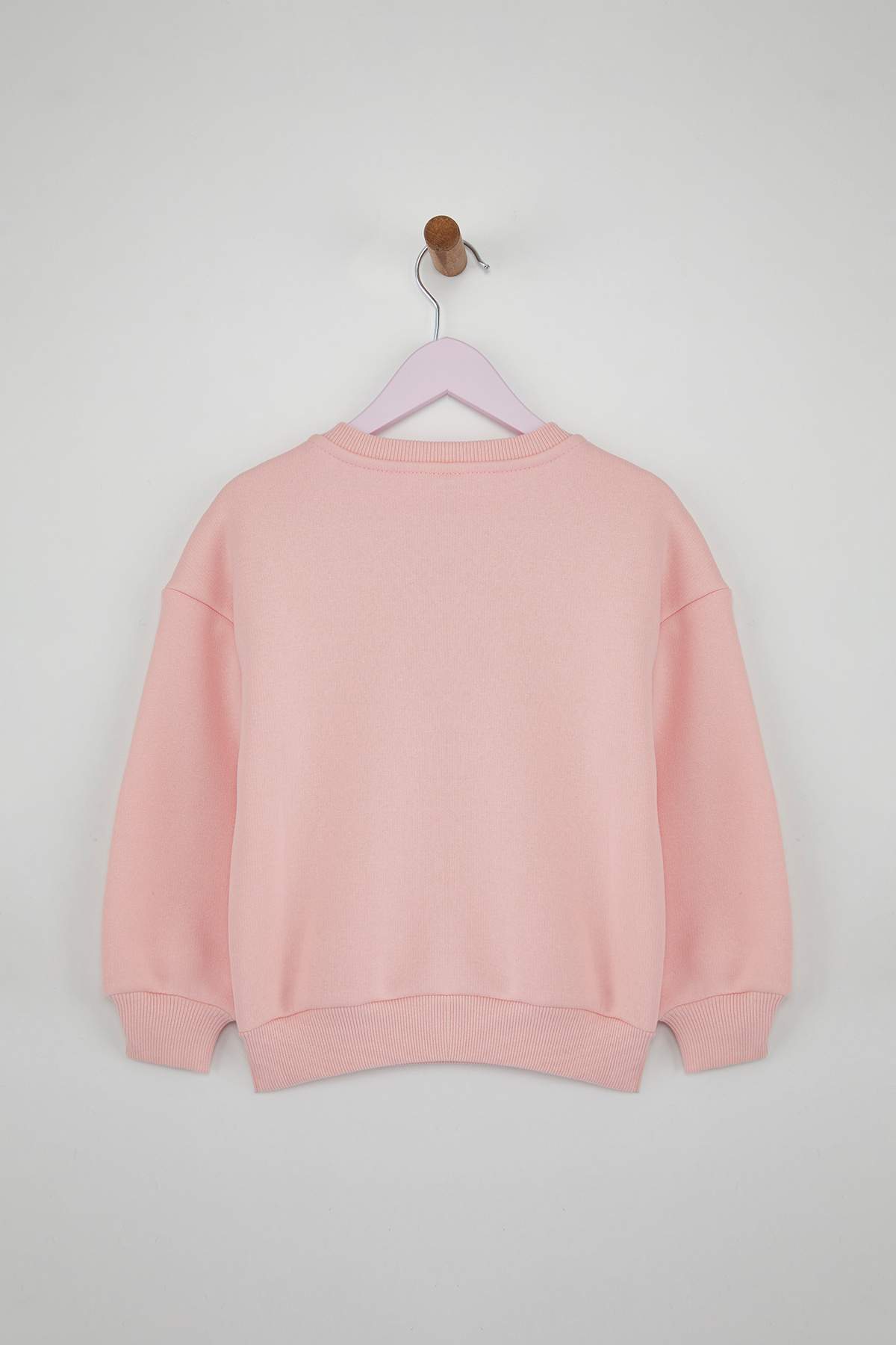Trendyolmilla  Pudra Pamuklu Fiyonklu Kalın/İçi Polarlı Oversize Örme Kız Çocuk Sweatshirt TKDAW26SW00026 - Görsel 4