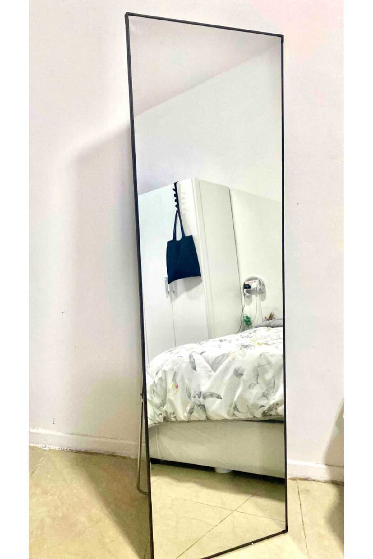 Taimi-مرآة كبيرة بتصميم أنيق 160×50 سم - مرآة كاملة الطول بإطار معدني أسود وحامل خلفي 7