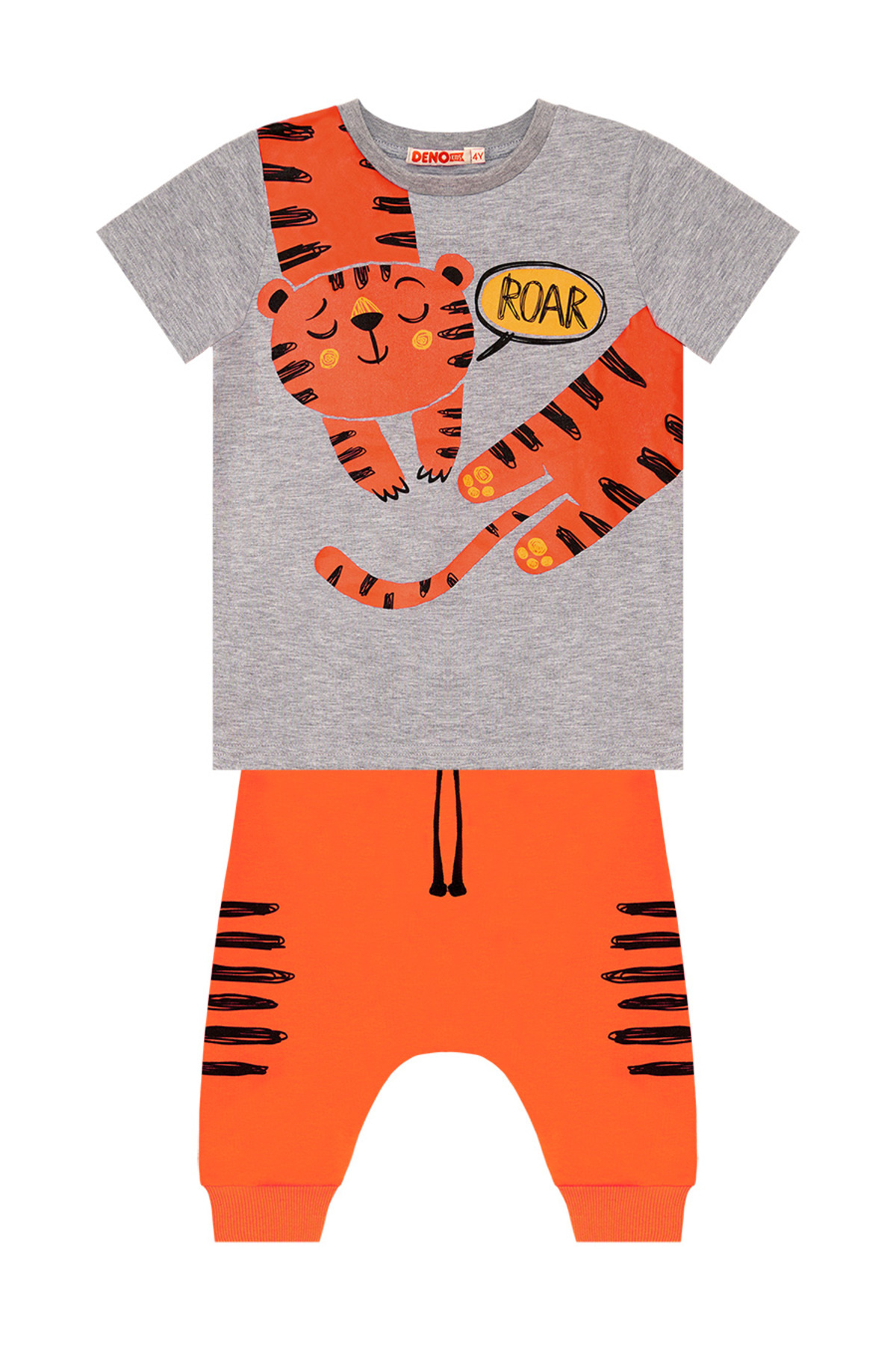 Denokids-طقم صيفي للأولاد - تي شيرت Roar Tiger Orange وشورت Capri 3