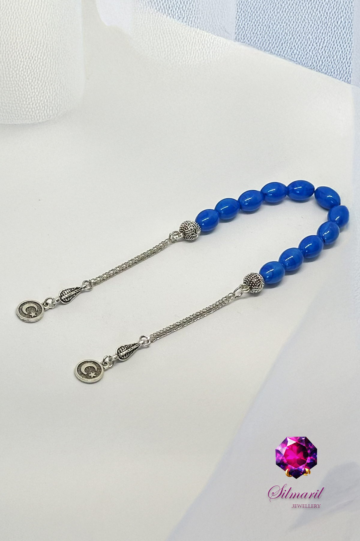 Kişiye Özel Harfli Erkek Hediyelik Kehribar Zaza Tesbih Hareli Mavi