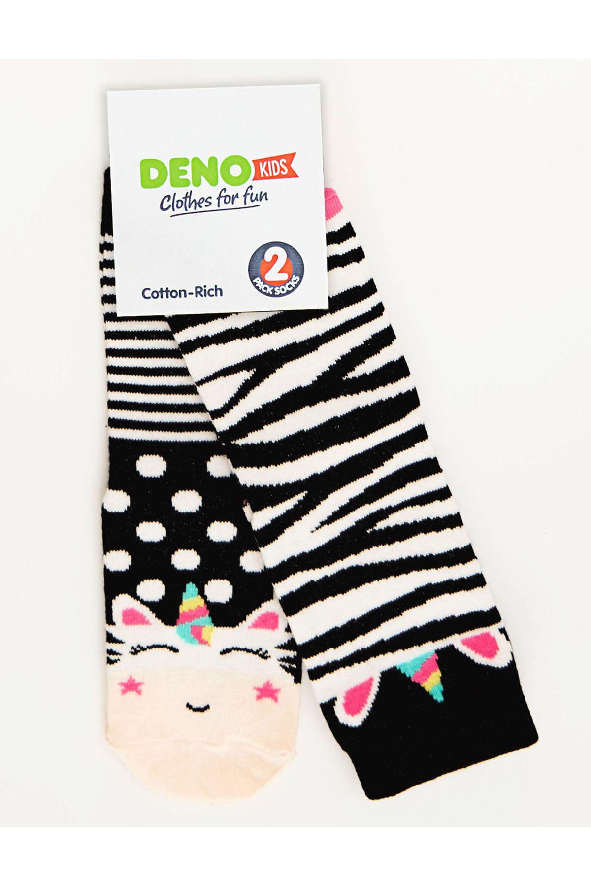 Denokids-Комплект чорапи от 2 части с шарка на зебра за момичета 5
