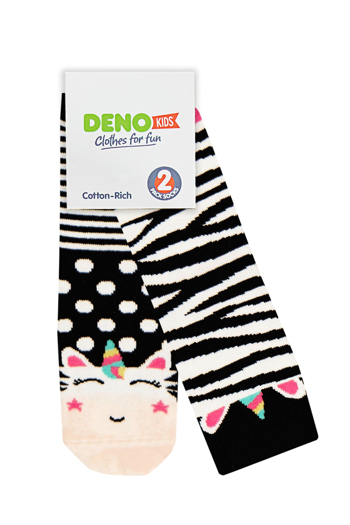 Denokids-Комплект чорапи от 2 части с шарка на зебра за момичета 4