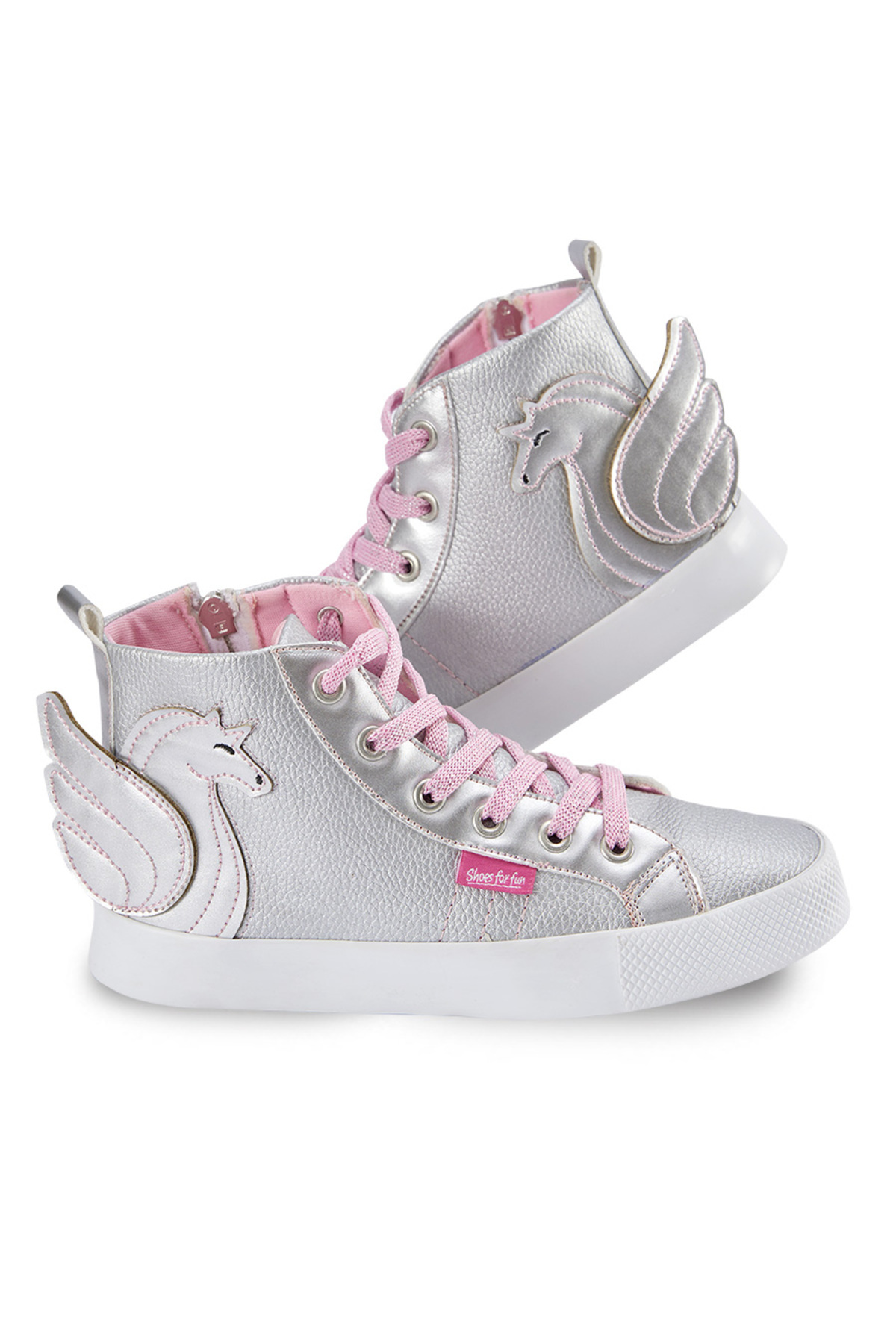 Denokids-Silberne Mädchen-Sneaker mit geflügeltem Einhorn 1