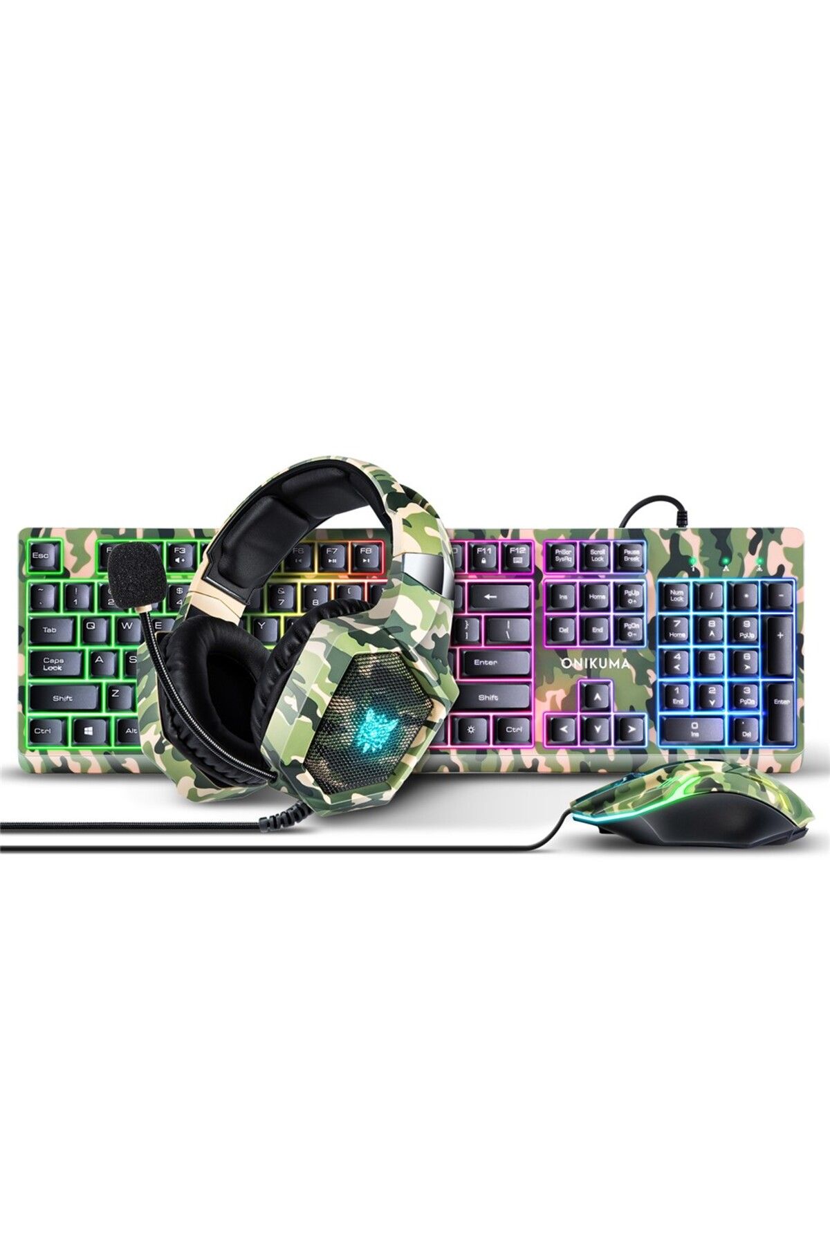 Onikuma-K 8 3-in-1 Gaming Combo Set with Wired Headset, 7-Color Light Mouse, 104-Keys Cool Keyboard 3