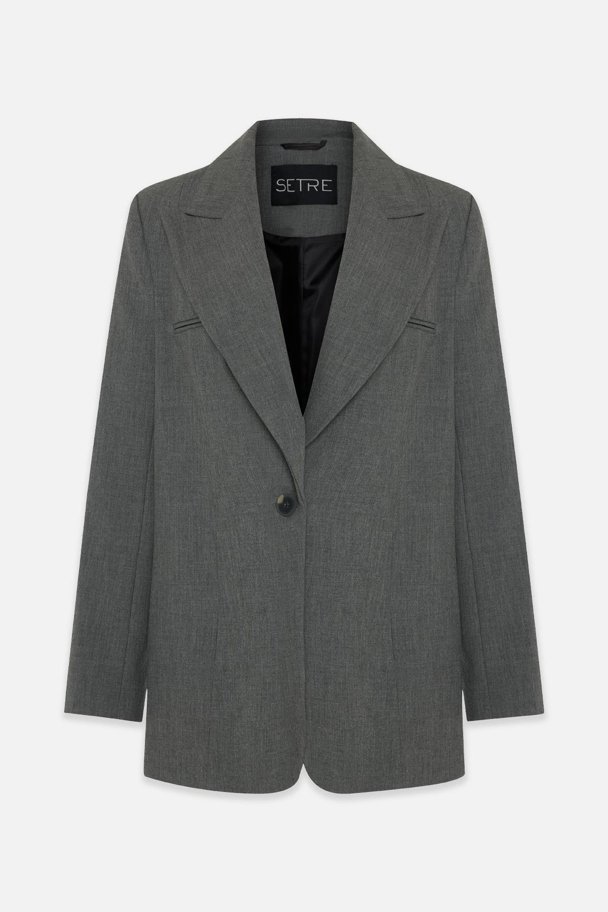 Setre-Anthracite Color - Collar and Single Button Detailed Jacket 6