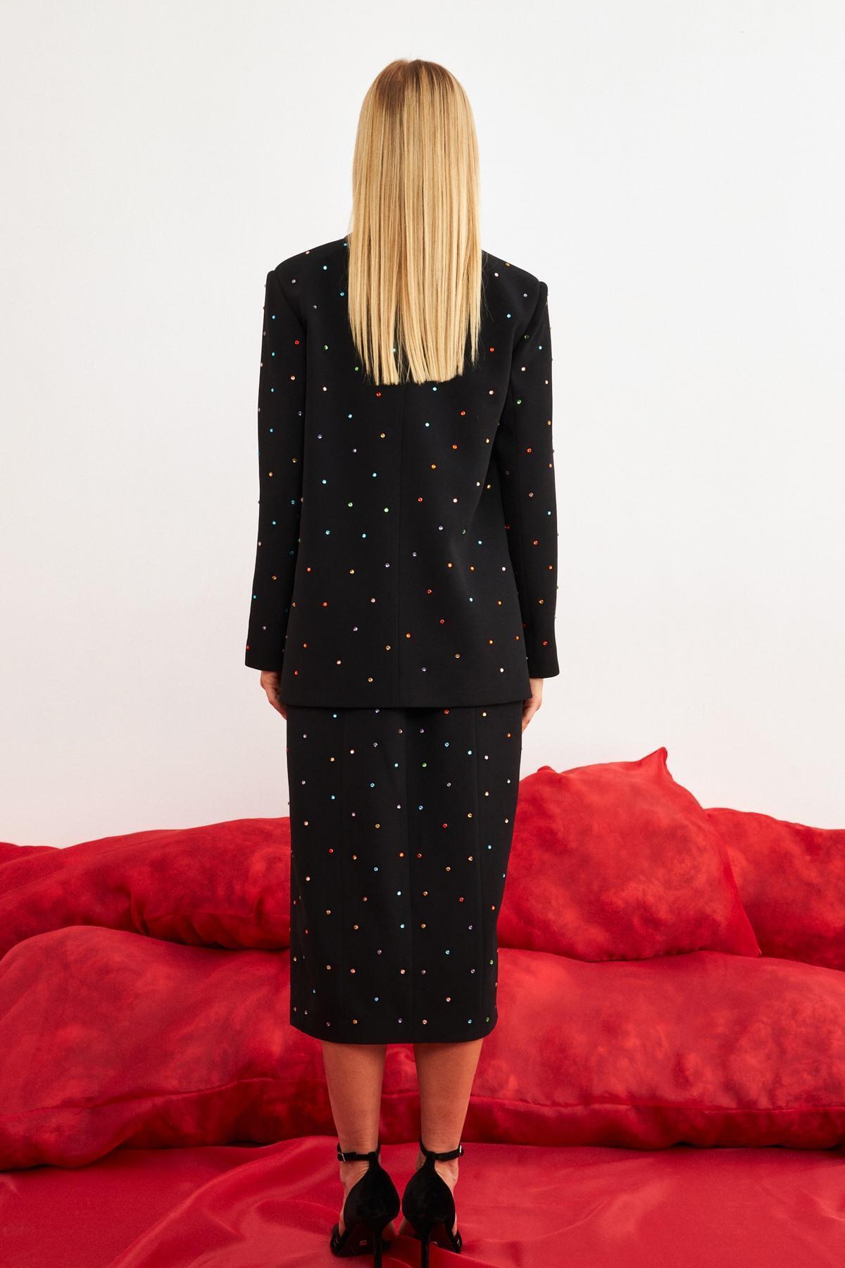 Setre-Black Jacket with Asymmetric Closure and Button Detail 5
