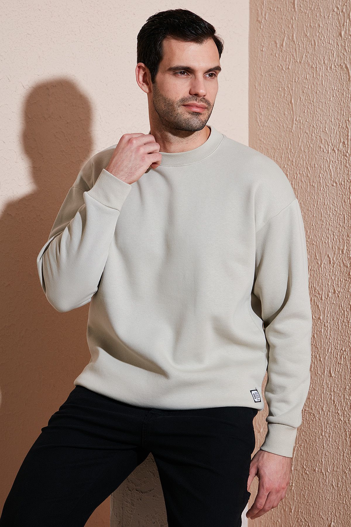 Buratti-Sweat pentru bărbați, cu croială obișnuită, cu gâtul rotund, din bumbac, cu blană în interior 5905255 1