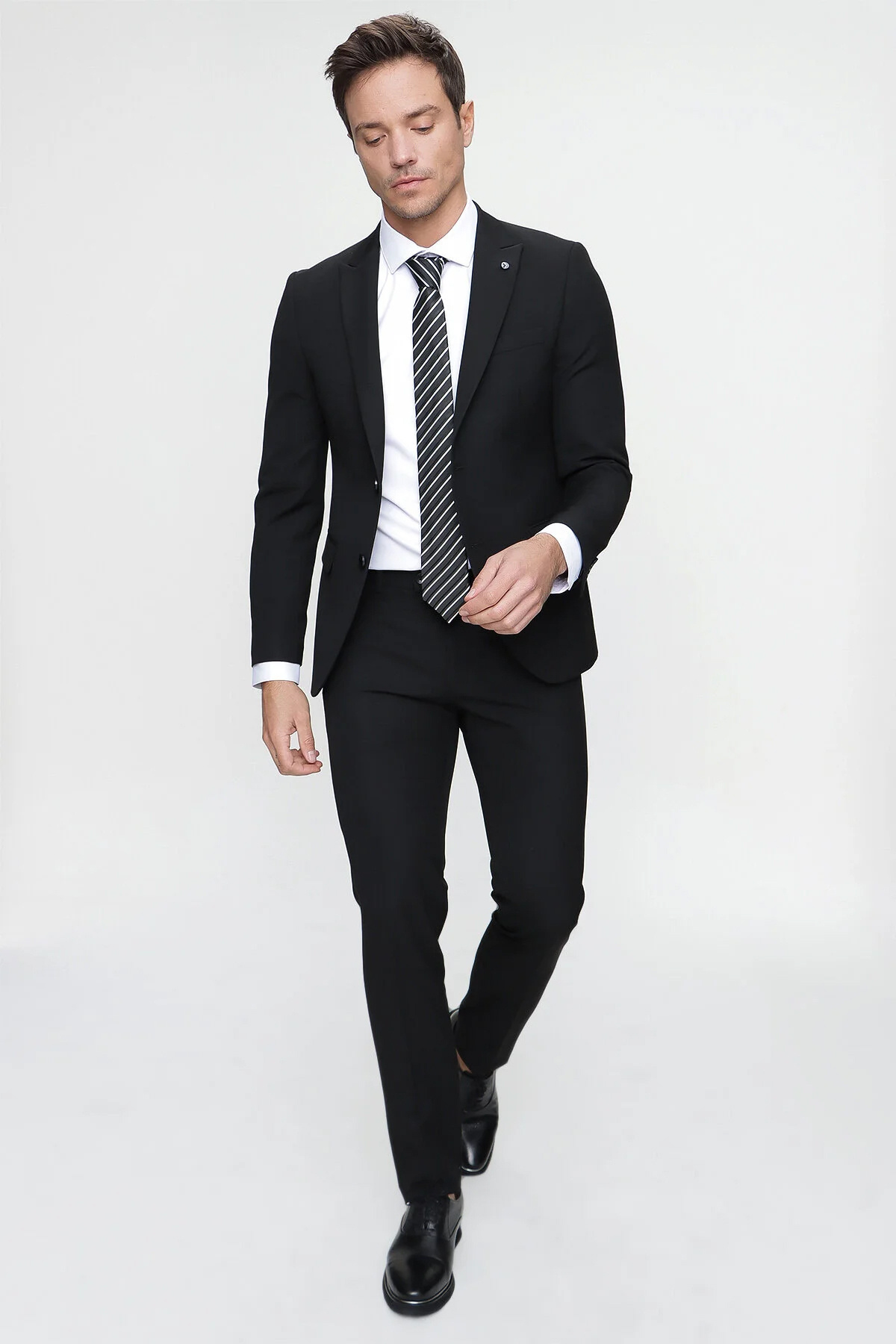 Morven-Pánský černý Basic Plain Slim Fit Slim Fit 6 Drop Suit 4