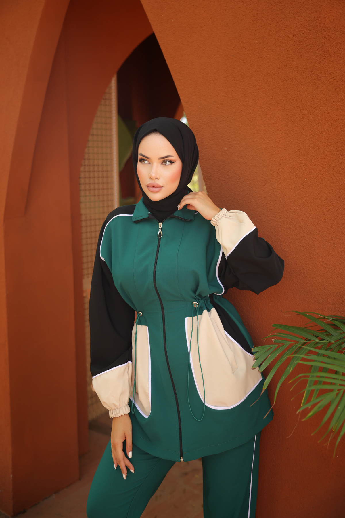 Wovi Moda-Σετ Φούτερ Hijab Anthracite - Φερμουάρ, Σετ των δύο, Ρούχα 3