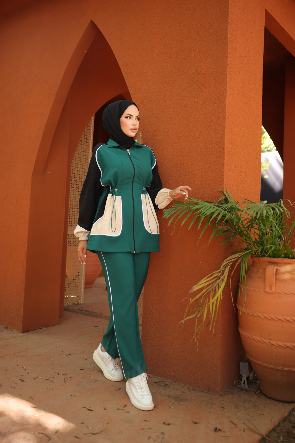 Wovi Moda-Σετ Φούτερ Hijab Anthracite - Φερμουάρ, Σετ των δύο, Ρούχα 6
