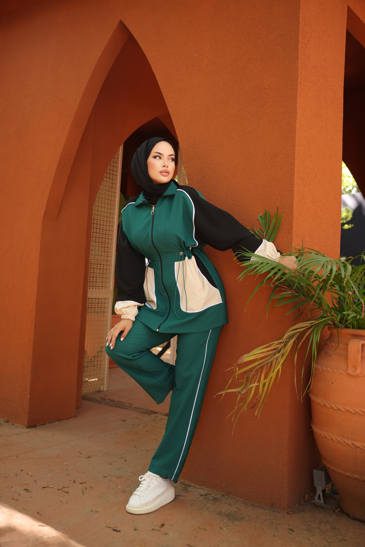 Wovi Moda-Σετ Φούτερ Hijab Anthracite - Φερμουάρ, Σετ των δύο, Ρούχα 2
