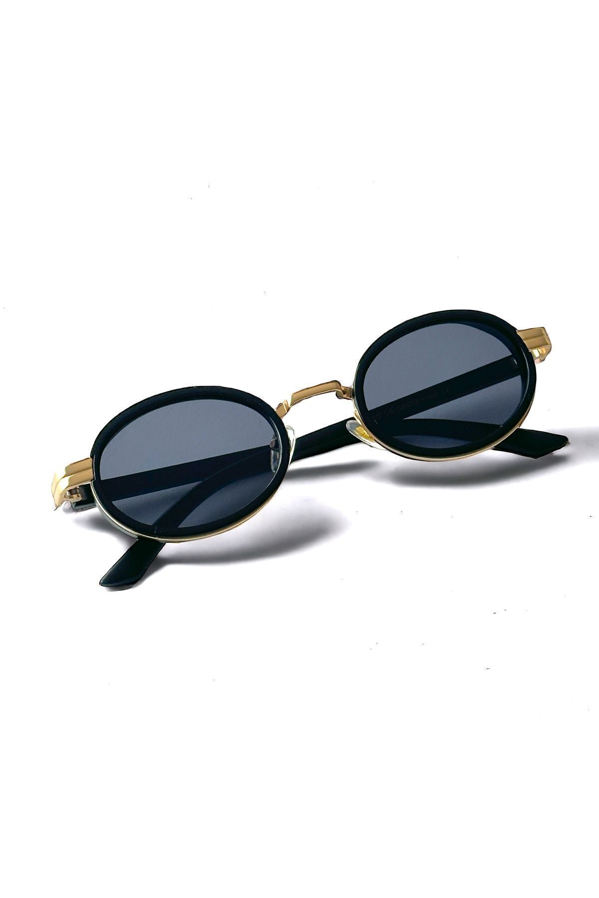 REN EYEWEAR Dina Round Güneş Gözlüğü Unisex siyah gold Oval Çerçeveli görsel 7