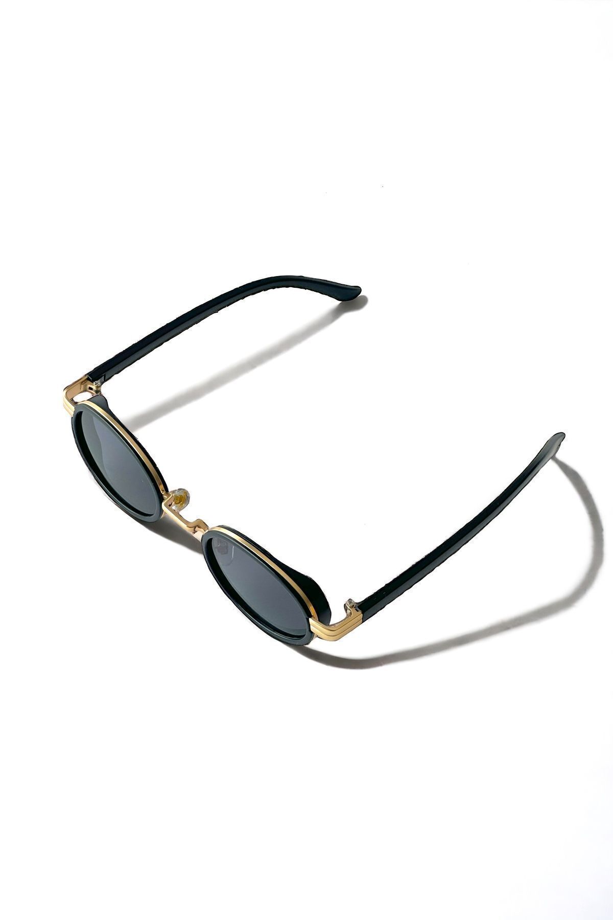 REN EYEWEAR Dina Round Güneş Gözlüğü Unisex siyah gold Oval Çerçeveli görsel 6