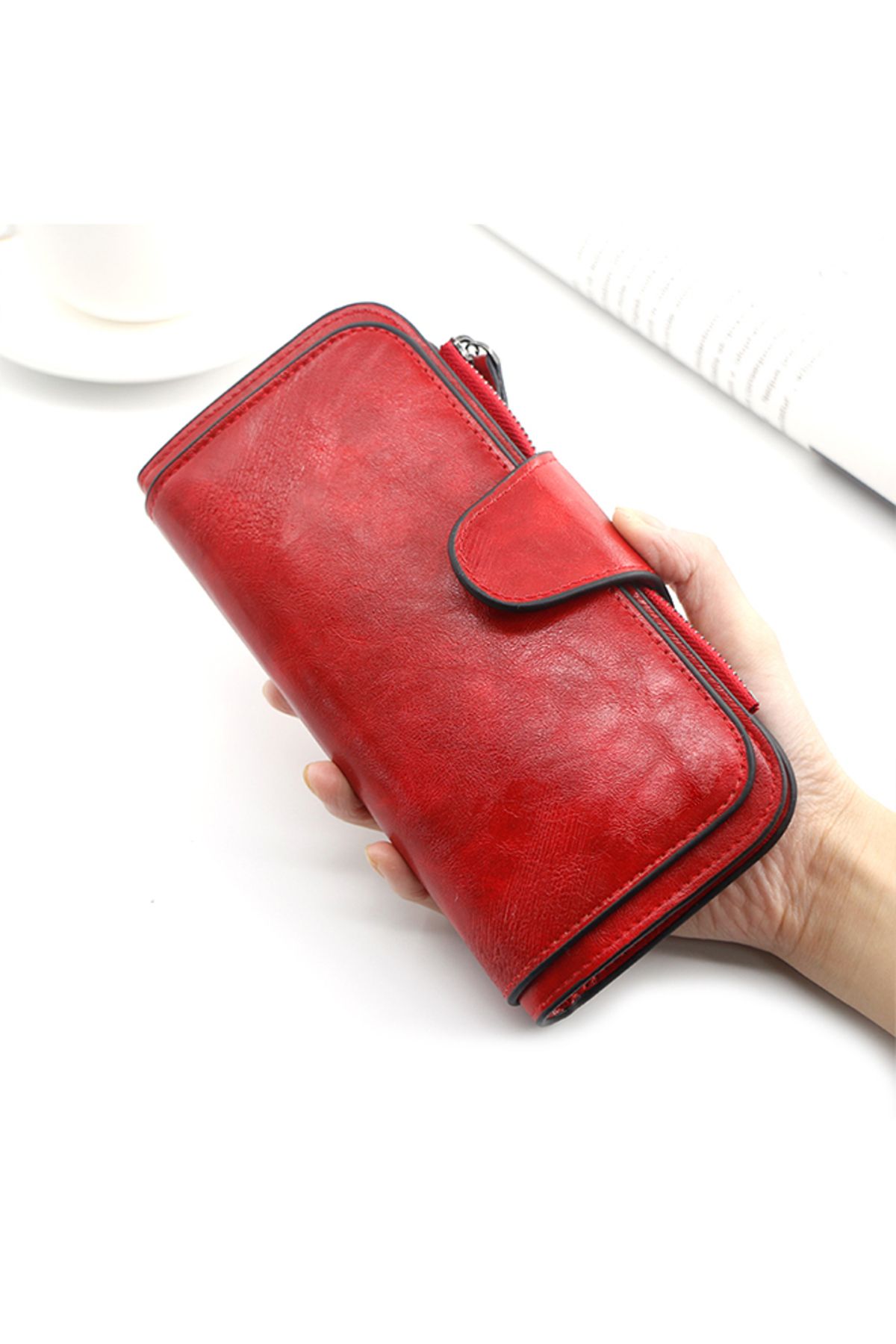 ETG-Texture Casual PU Leather Ladies Hasp Clutch for Women Long Wallet Zipper Phone Bag 2