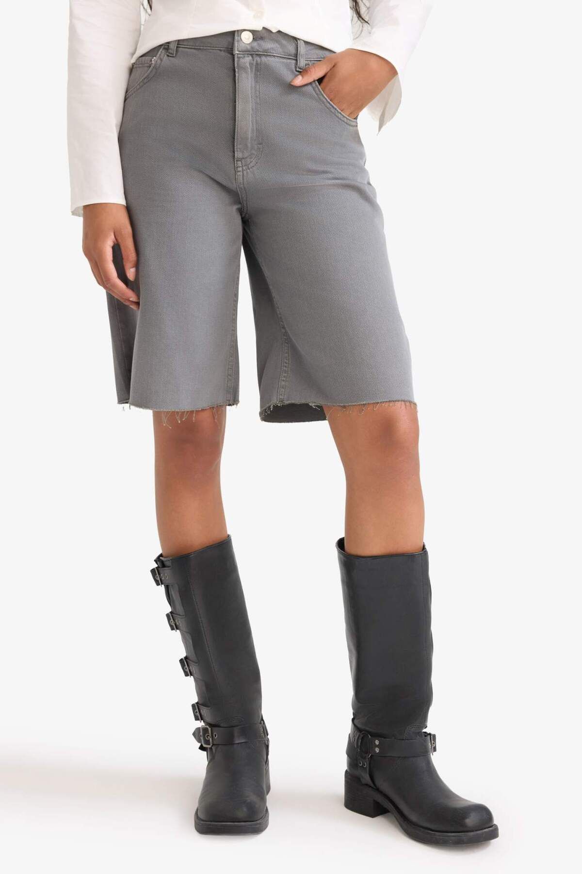 DeFacto-Regular Waist Short Leg Gabardine Bermuda Shorts D0965Ax24Sm 5