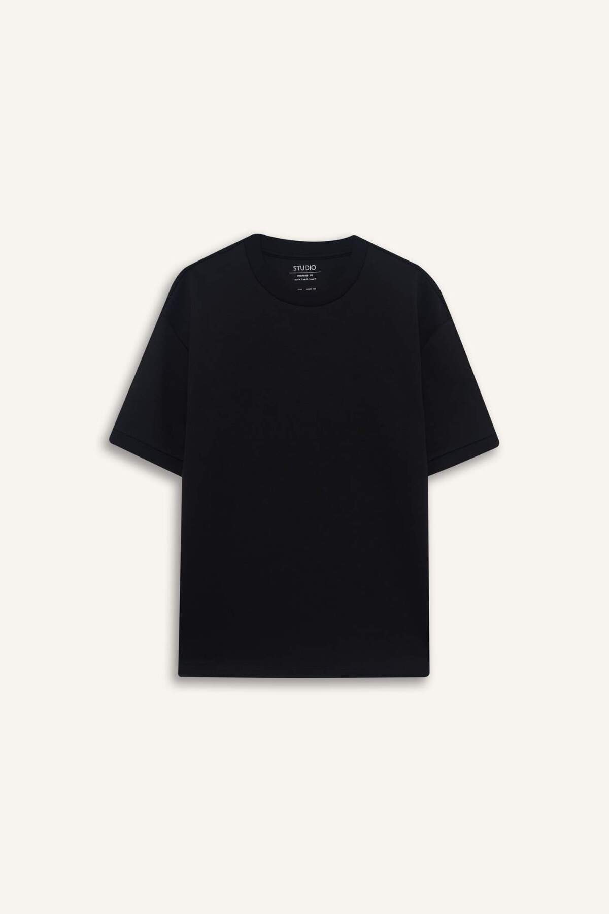 DeFacto-Koszulka T-shirt oversize z szerokim dekoltem w serek, prosta, prosta, z krótkim rękawem, z grubego materiału, w kolorze czarnym B6494AX25SP 7