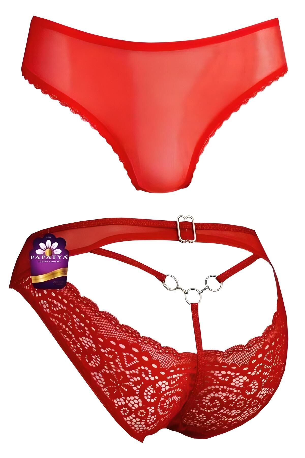 Papatya-Women's Back Lace Transparent Chain Detailed Panties 1