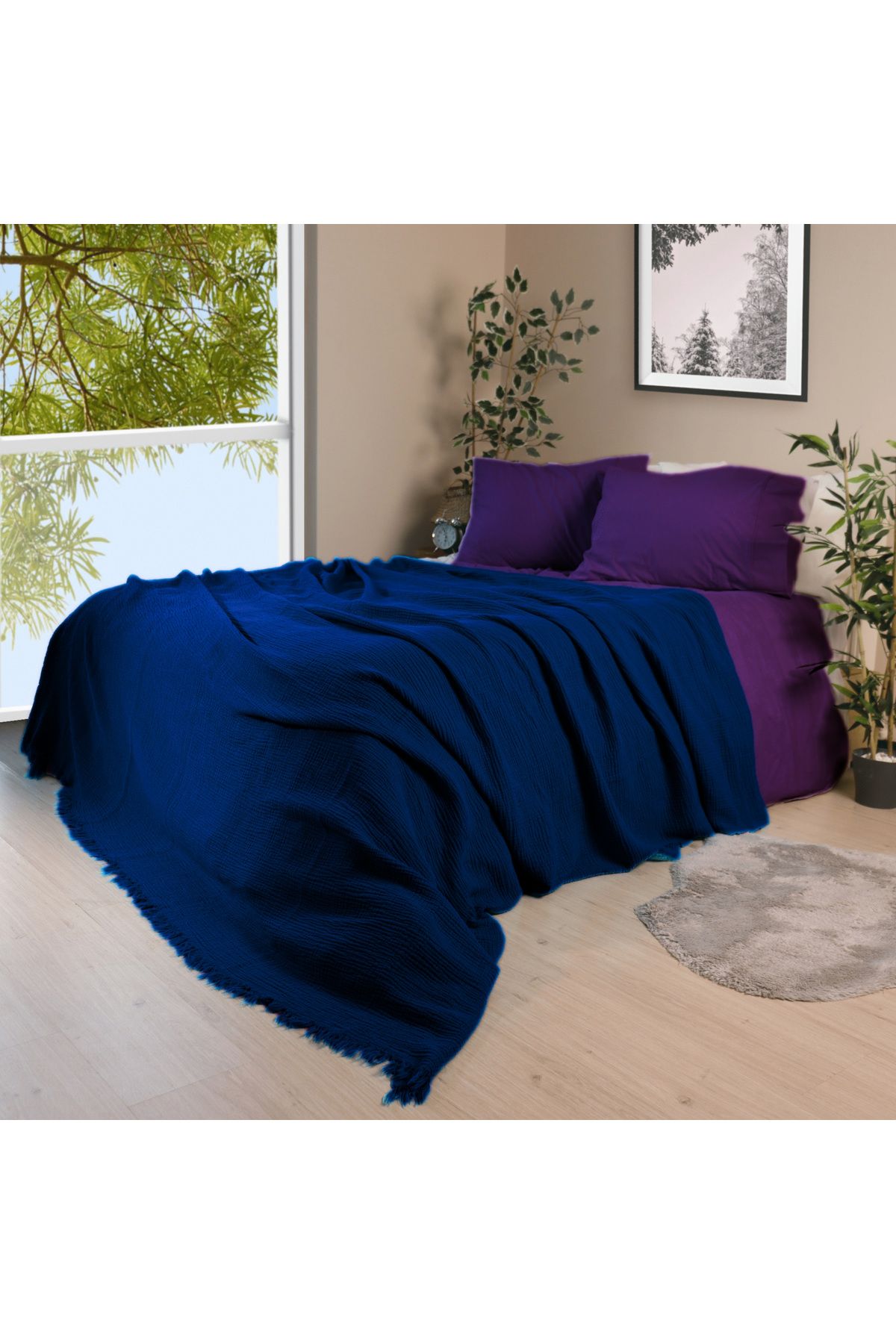 Püskül Tekstil-Luxury Muslin Bedspread Double Extra Large - Soft, Thin Pique, Summer Throw Blanket 3